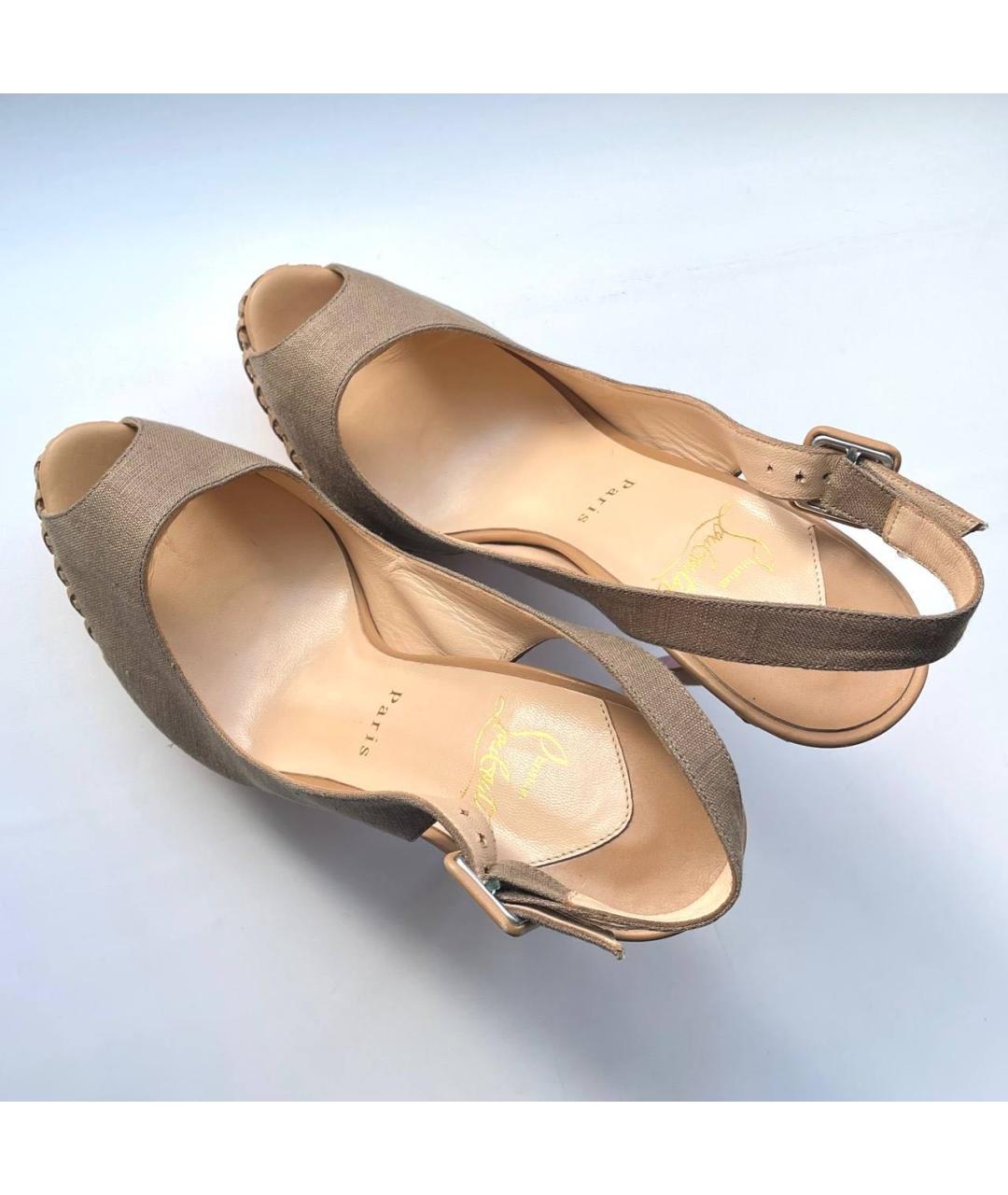 CHRISTIAN LOUBOUTIN Бежевые текстильные босоножки, фото 4