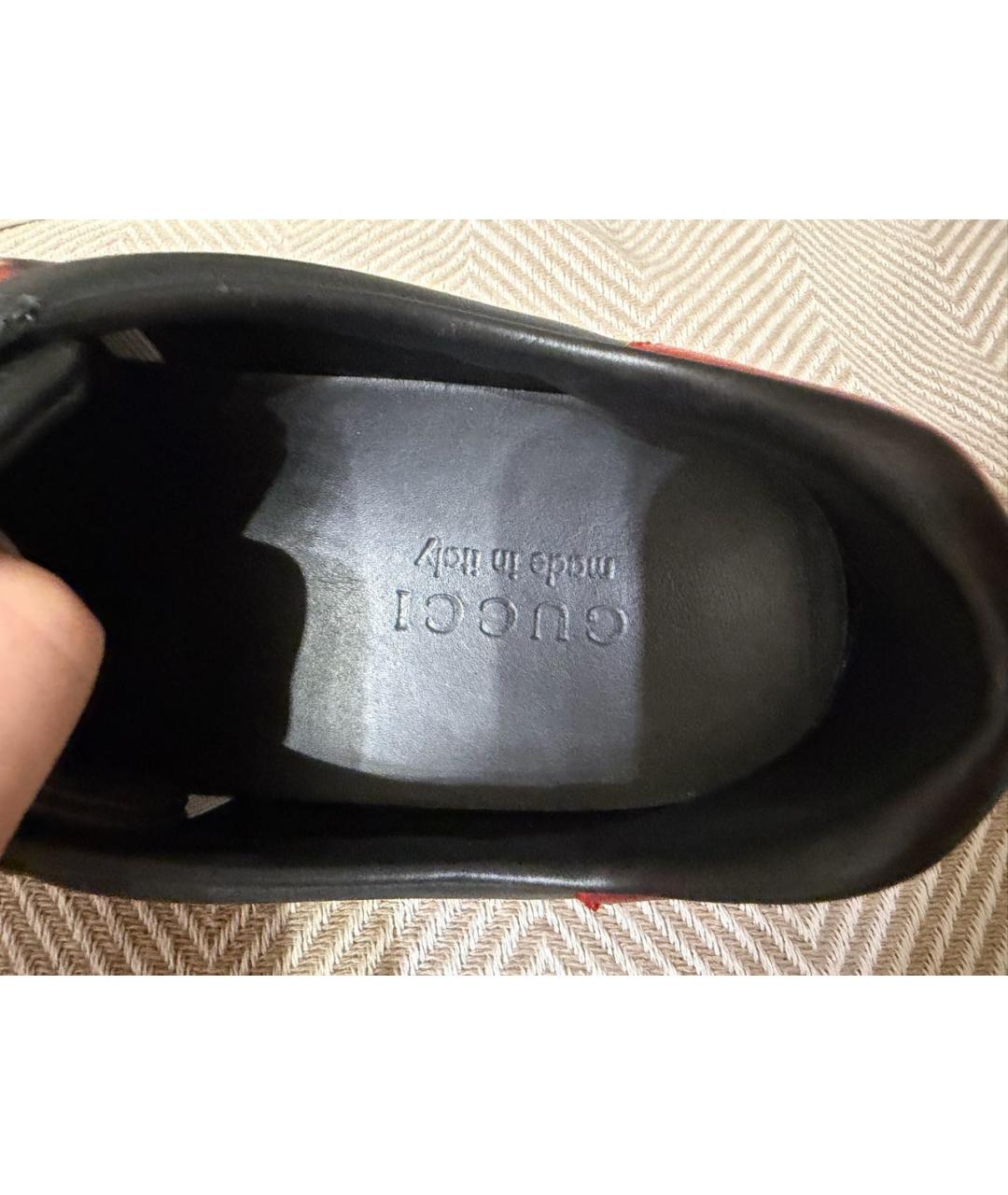 GUCCI Черные кожаные низкие кроссовки / кеды, фото 6