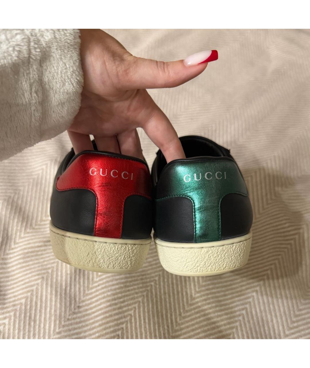 GUCCI Черные кожаные низкие кроссовки / кеды, фото 4