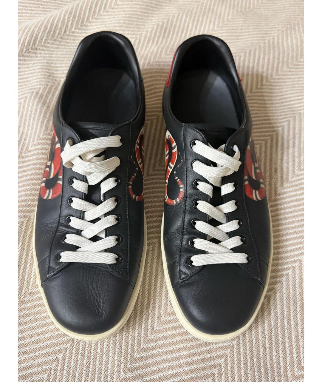 GUCCI Черные кожаные низкие кроссовки / кеды, фото 2