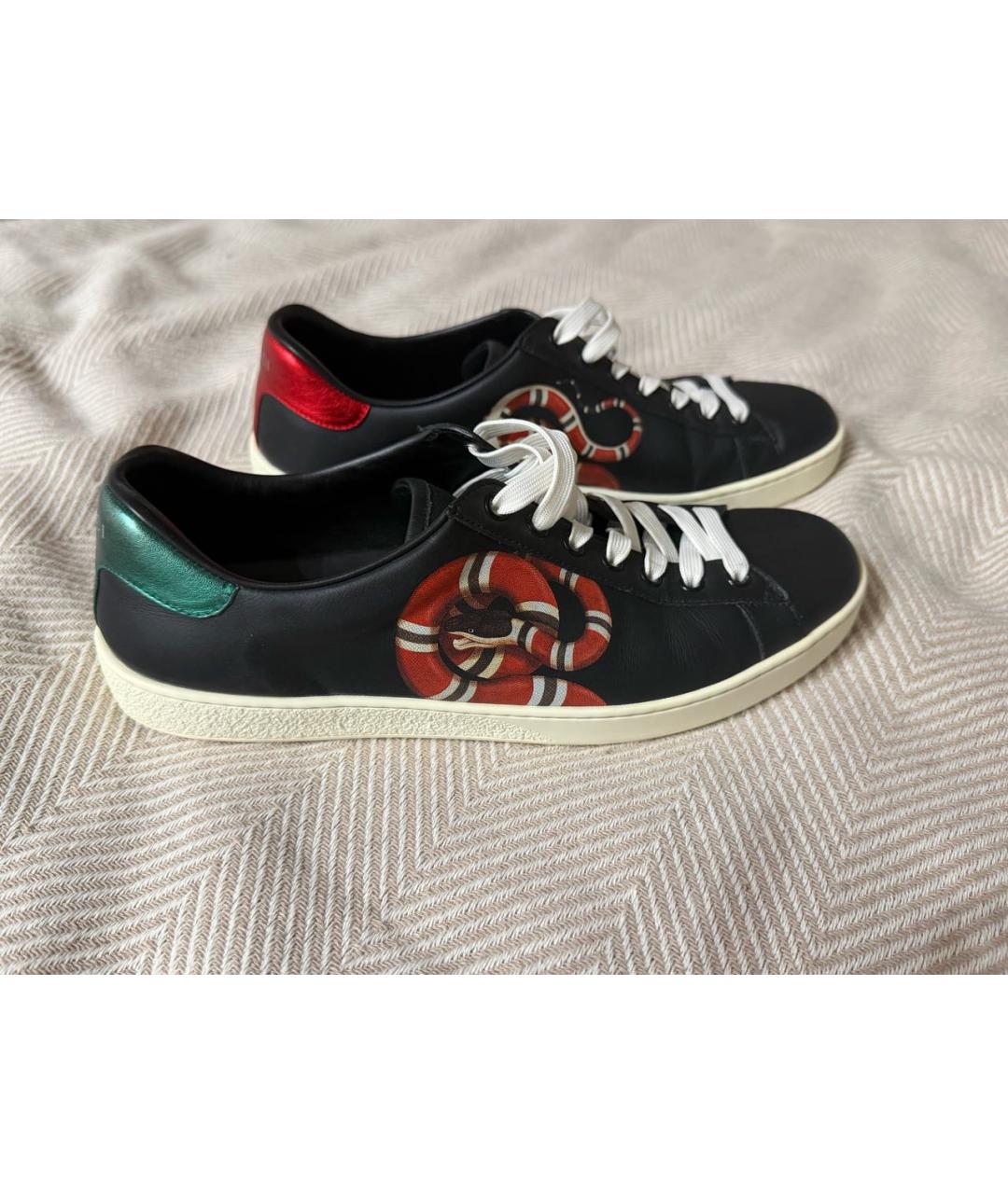 GUCCI Черные кожаные низкие кроссовки / кеды, фото 8