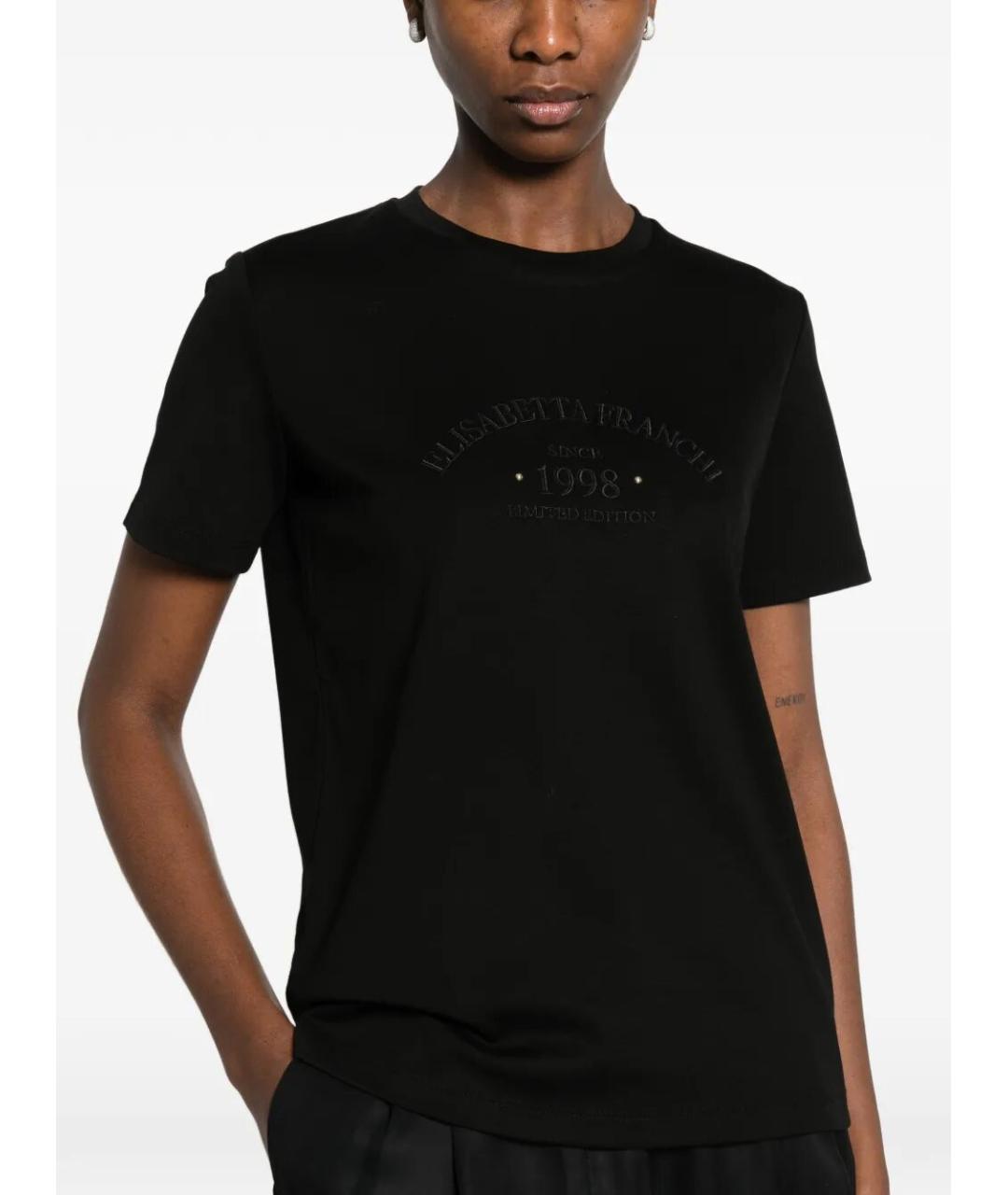 ELISABETTA FRANCHI Черная хлопковая футболка, фото 5