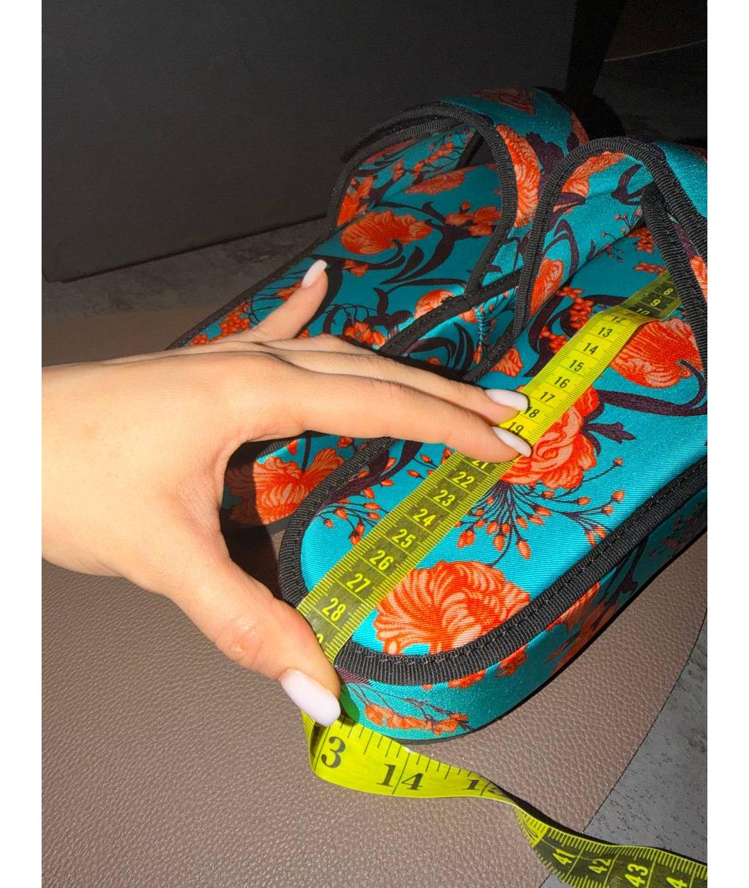 VERSACE Бирюзовые текстильные шлепанцы, фото 4