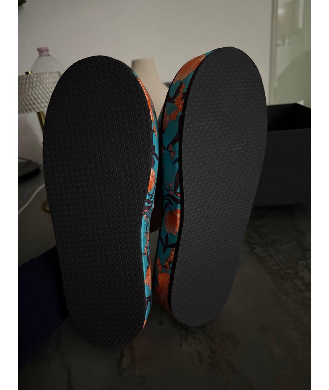 VERSACE Бирюзовые текстильные шлепанцы, фото 6