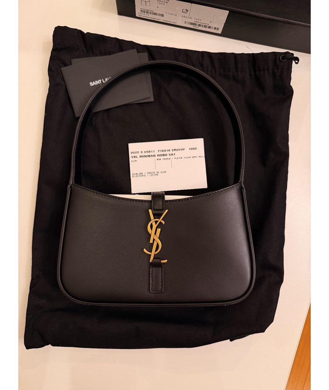 SAINT LAURENT Черная кожаная сумка с короткими ручками, фото 2