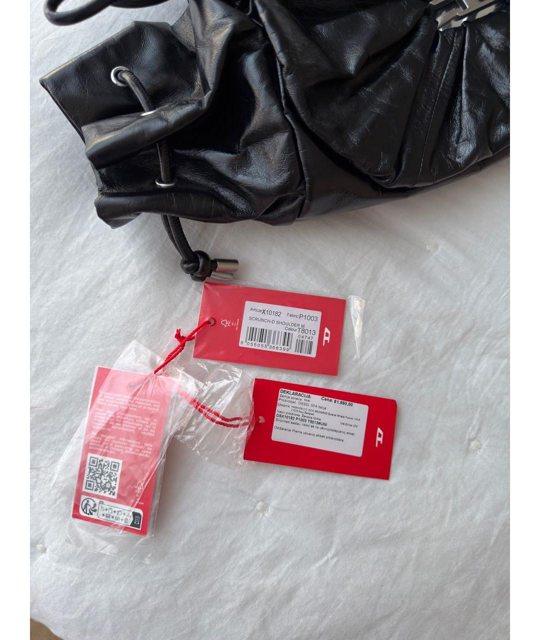 DIESEL Черная сумка через плечо из лакированной кожи, фото 7