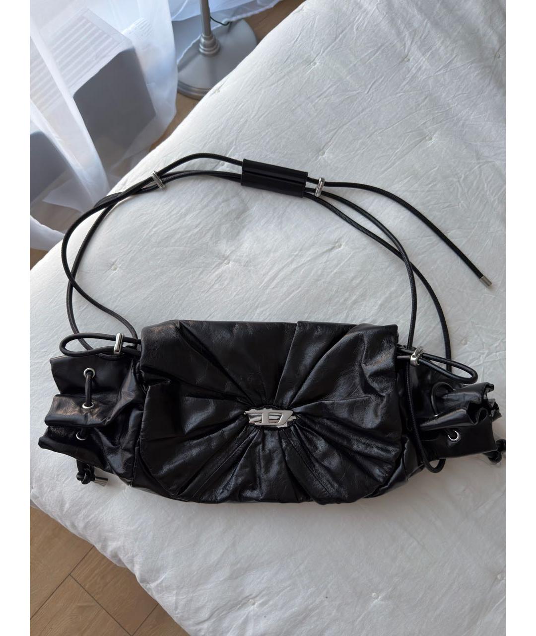 DIESEL Черная сумка через плечо из лакированной кожи, фото 2