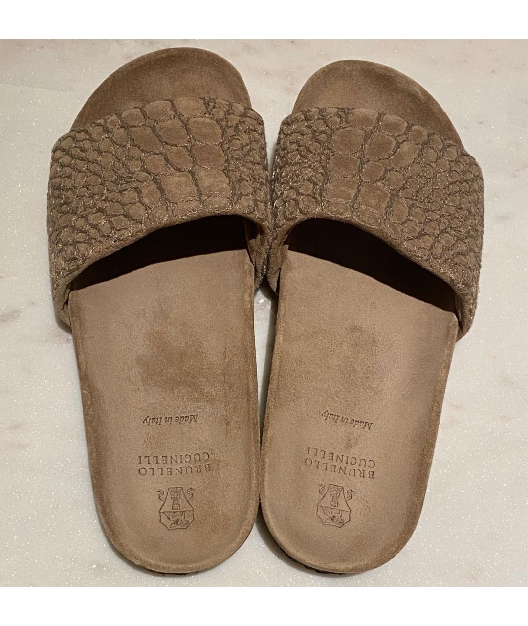 BRUNELLO CUCINELLI Бежевые замшевые шлепанцы, фото 3