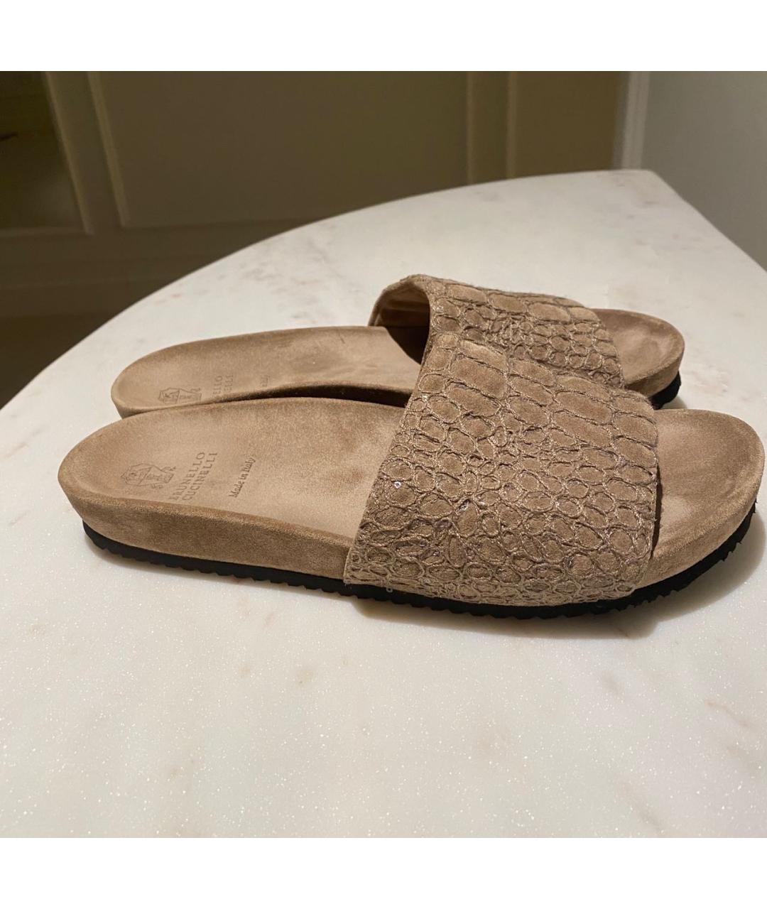 BRUNELLO CUCINELLI Бежевые замшевые шлепанцы, фото 7