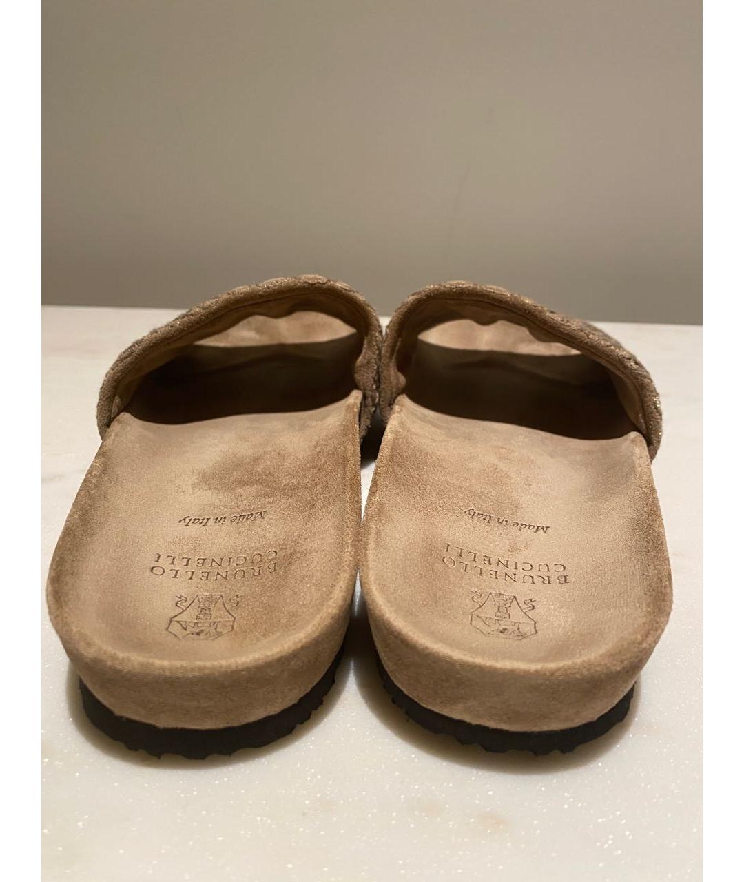 BRUNELLO CUCINELLI Бежевые замшевые шлепанцы, фото 6