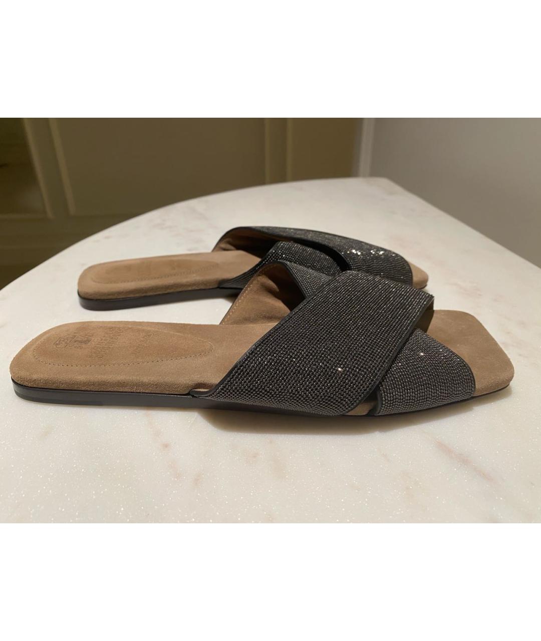 BRUNELLO CUCINELLI Антрацитовые текстильные шлепанцы, фото 6