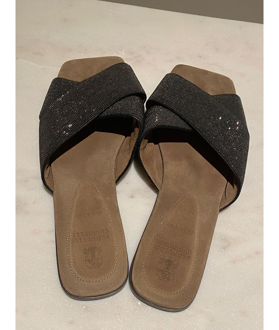 BRUNELLO CUCINELLI Антрацитовые текстильные шлепанцы, фото 3