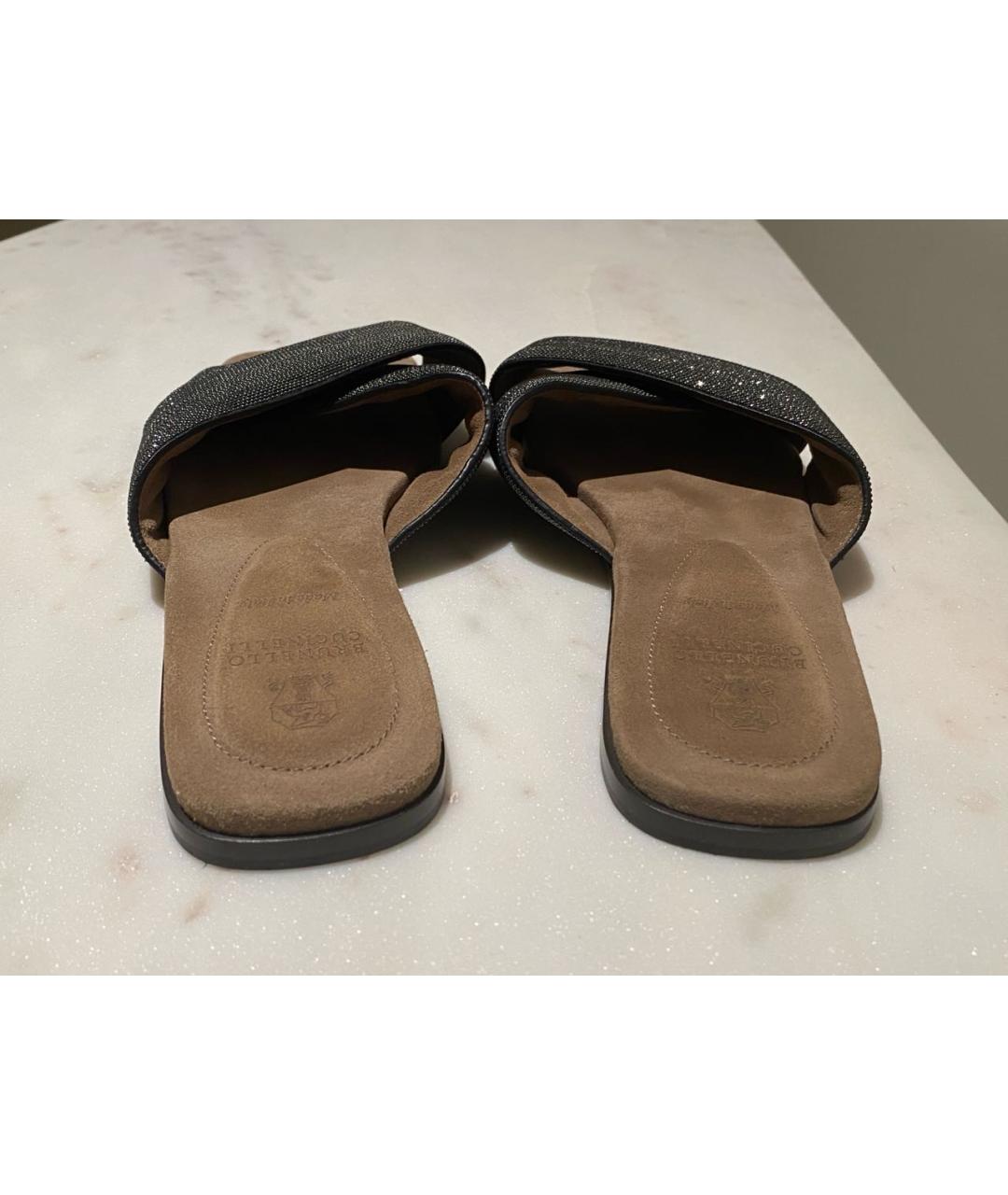 BRUNELLO CUCINELLI Антрацитовые текстильные шлепанцы, фото 4