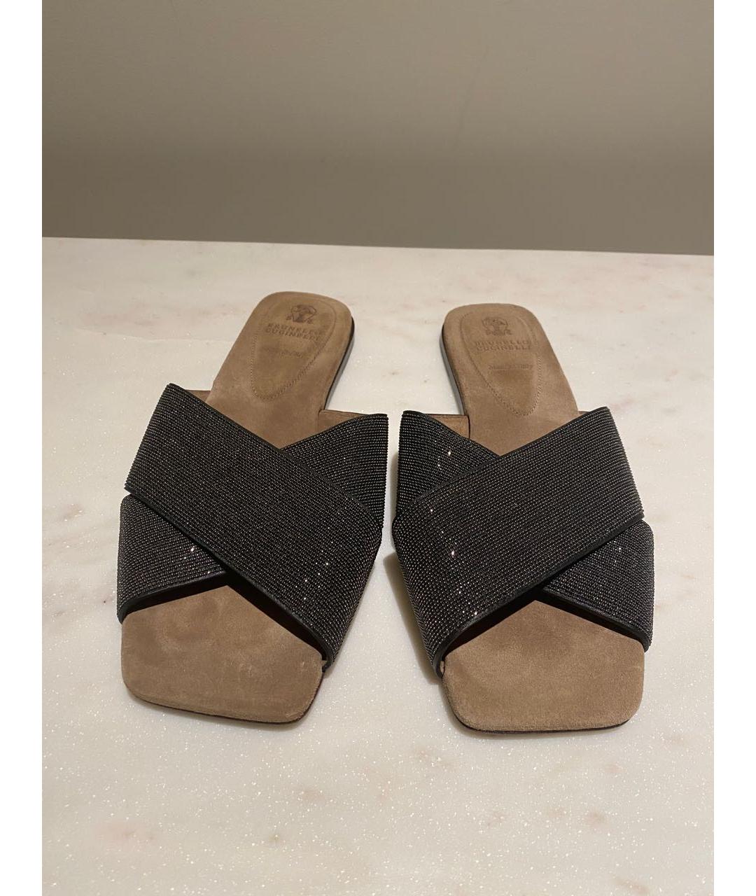 BRUNELLO CUCINELLI Антрацитовые текстильные шлепанцы, фото 2