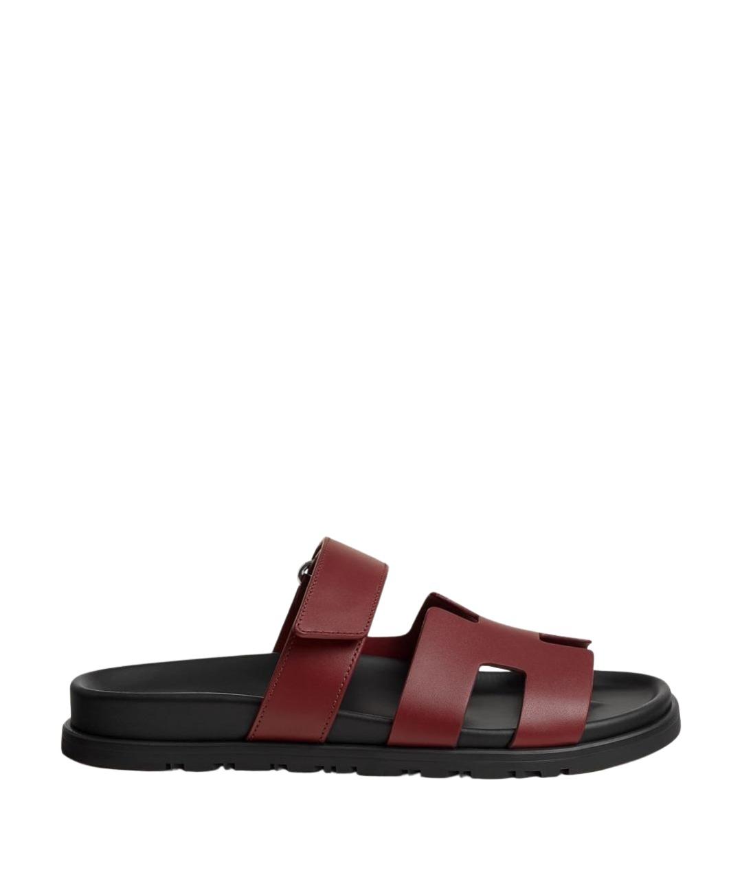 HERMES Бордовые кожаные сандалии, фото 1