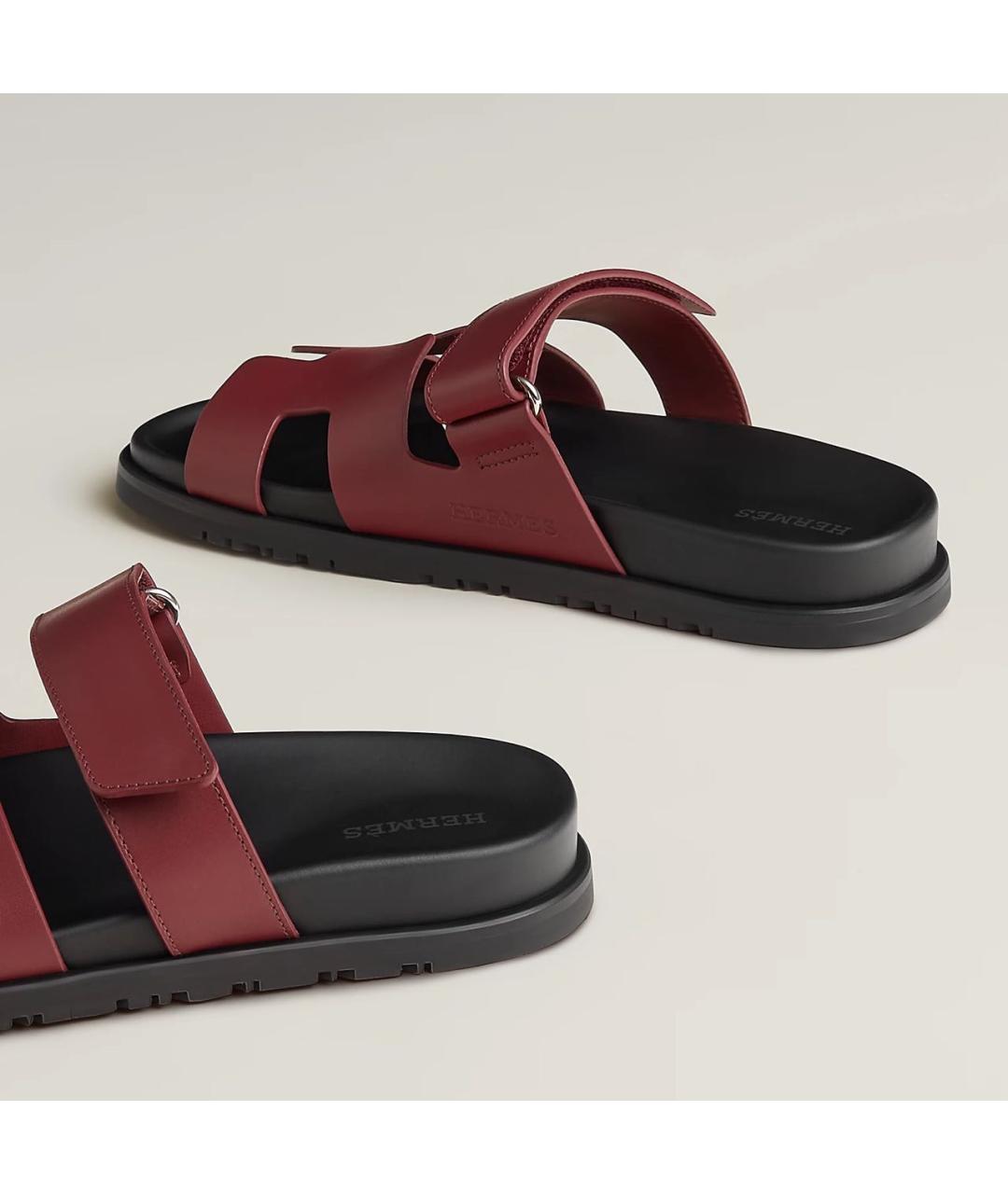 HERMES Бордовые кожаные сандалии, фото 4