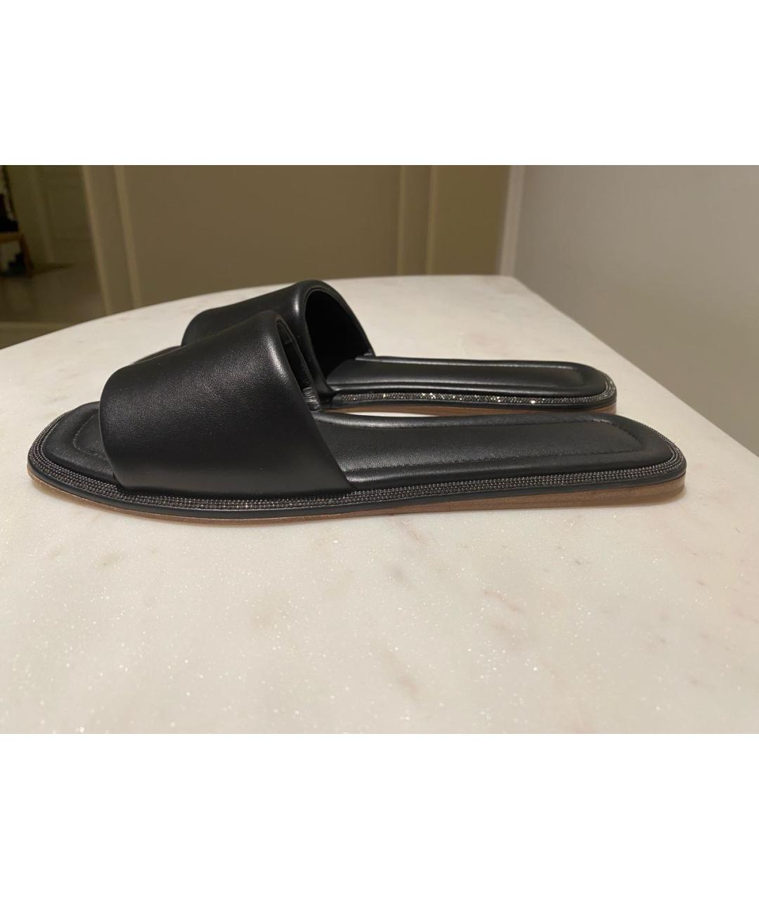 BRUNELLO CUCINELLI Черные кожаные шлепанцы, фото 6