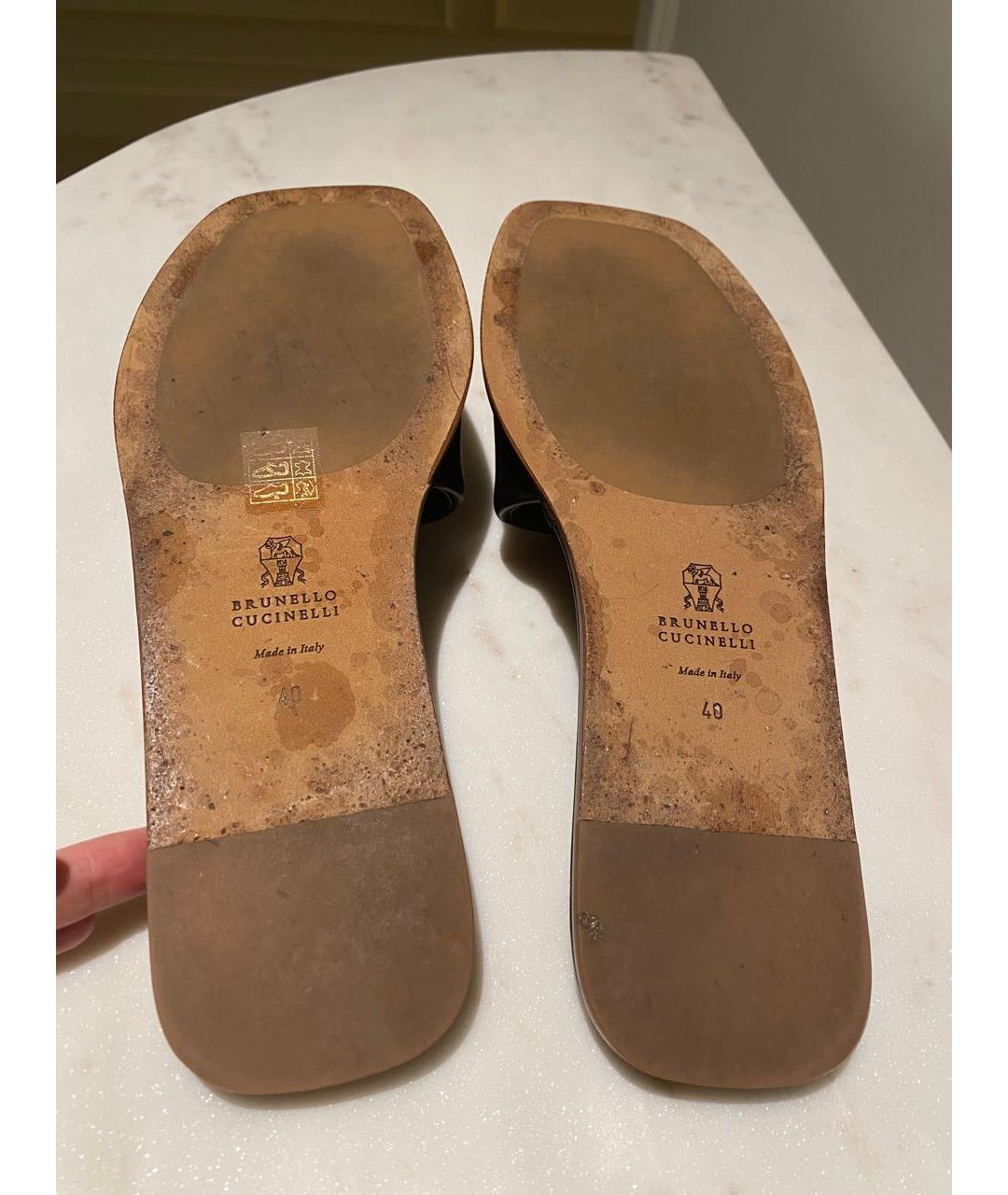 BRUNELLO CUCINELLI Черные кожаные шлепанцы, фото 5