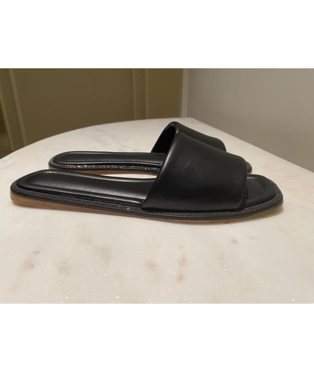 BRUNELLO CUCINELLI Черные кожаные шлепанцы, фото 7