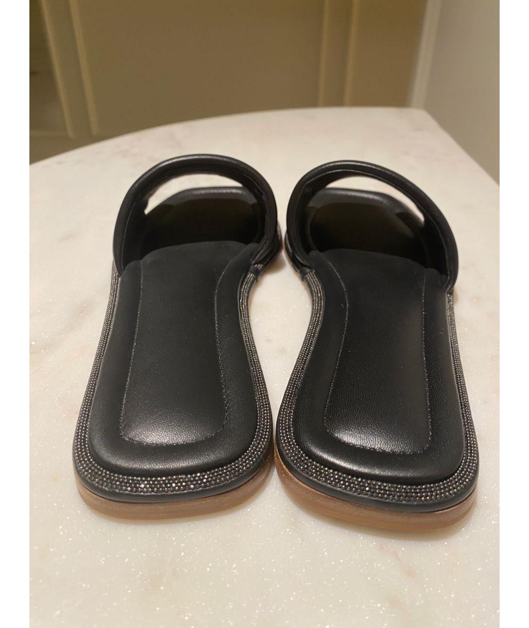 BRUNELLO CUCINELLI Черные кожаные шлепанцы, фото 4