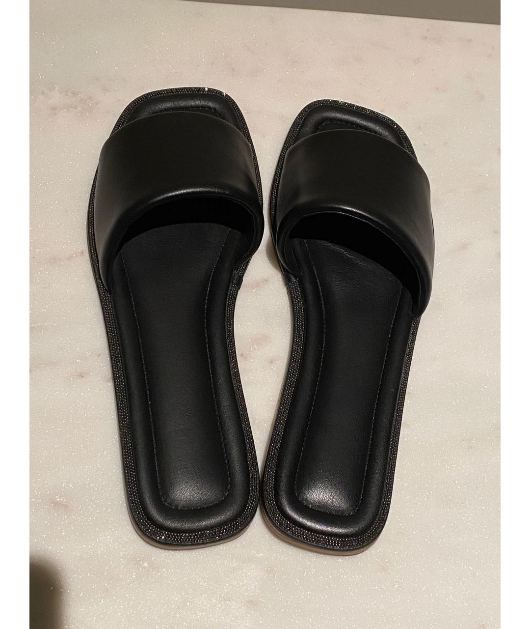BRUNELLO CUCINELLI Черные кожаные шлепанцы, фото 3