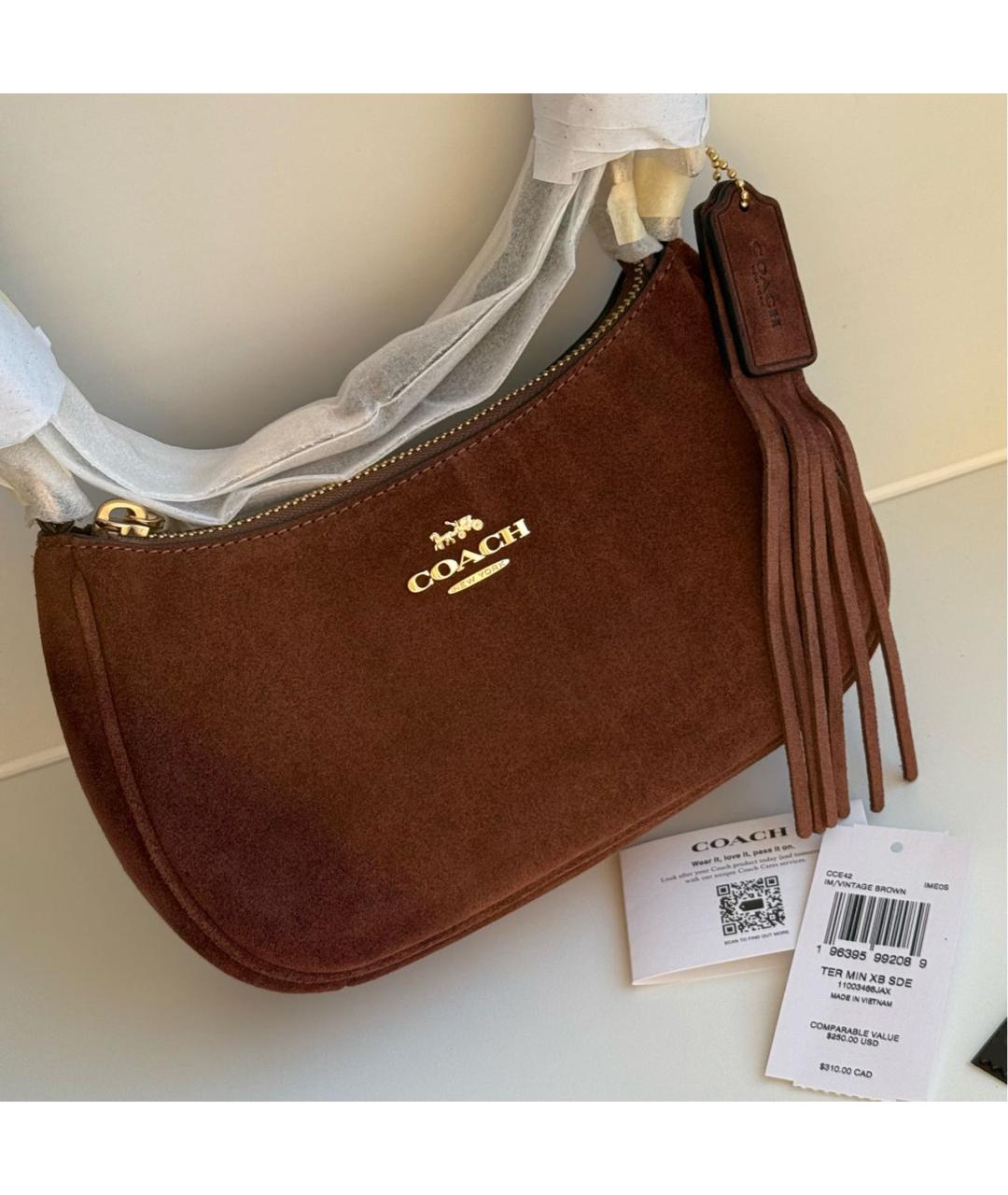 COACH Коричневая замшевая сумка через плечо, фото 2
