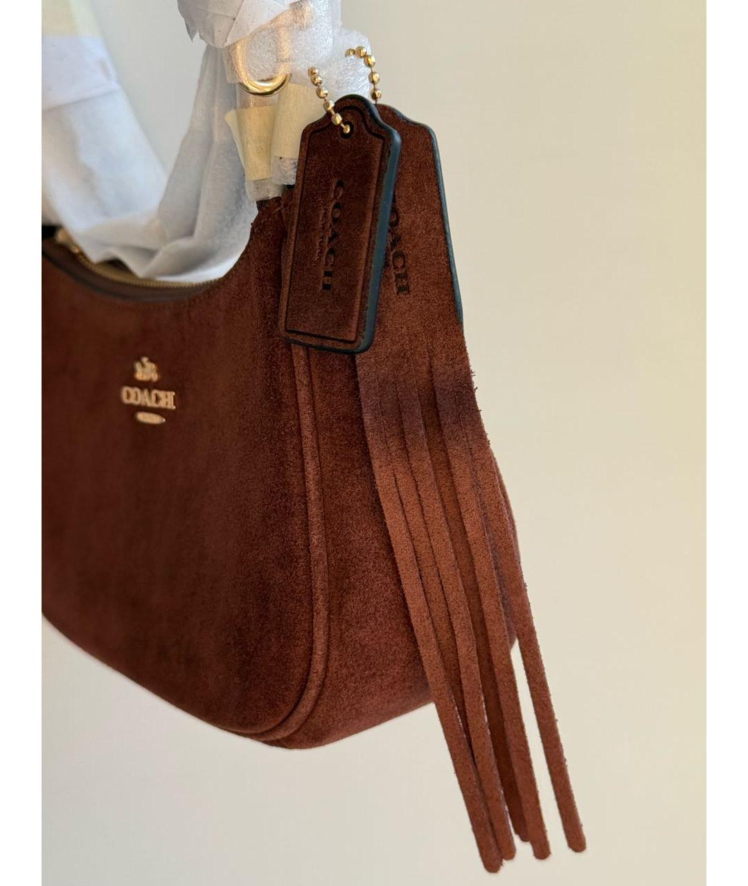 COACH Коричневая замшевая сумка через плечо, фото 5