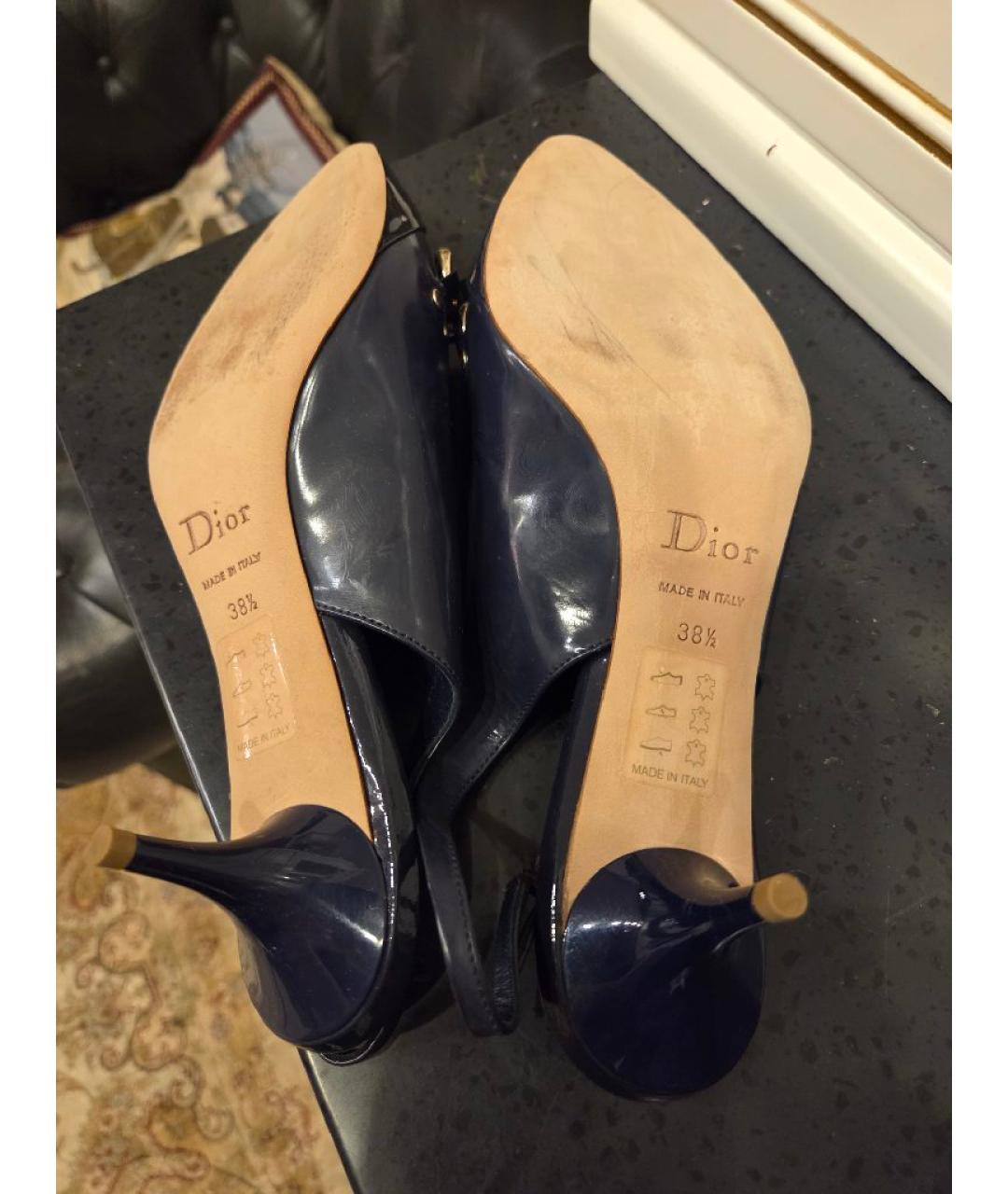 CHRISTIAN DIOR Темно-синие кожаные лодочки на низком каблуке, фото 5