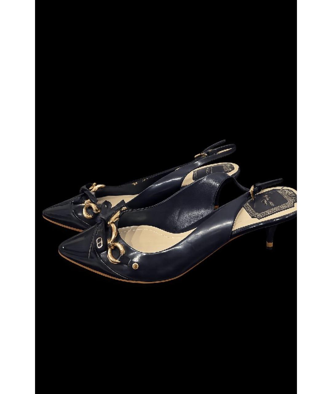 CHRISTIAN DIOR Темно-синие кожаные лодочки на низком каблуке, фото 3