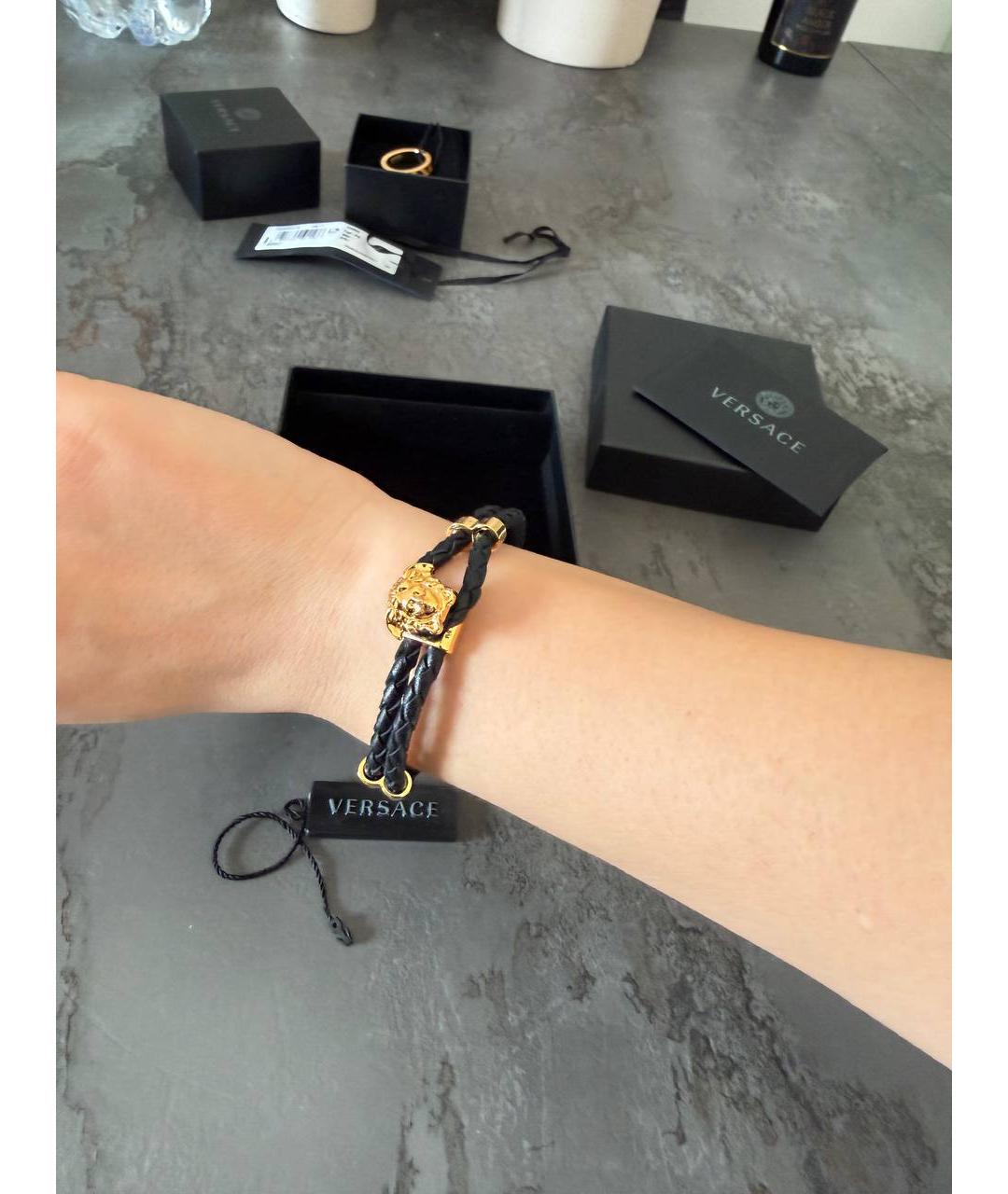 VERSACE Черный кожаный браслет, фото 3