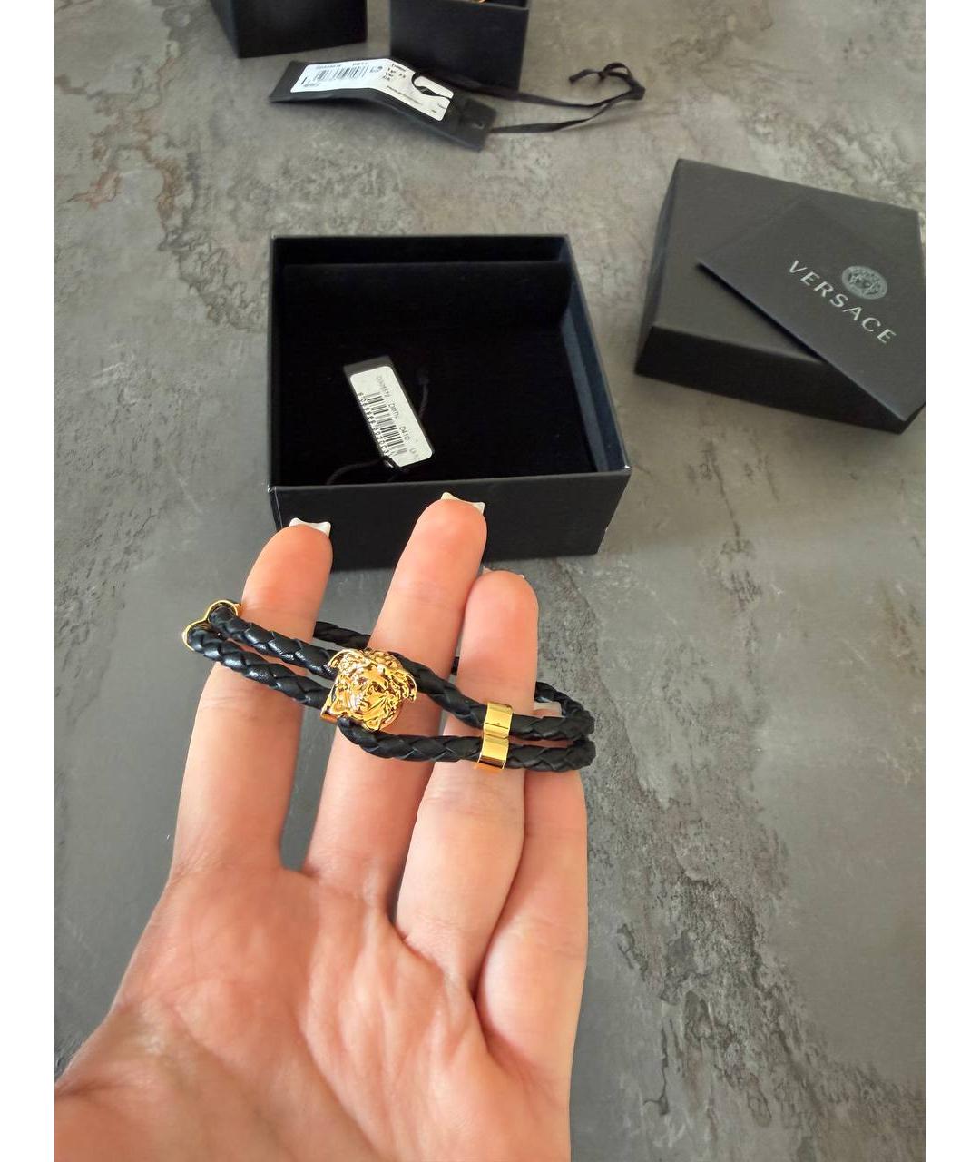 VERSACE Черный кожаный браслет, фото 5