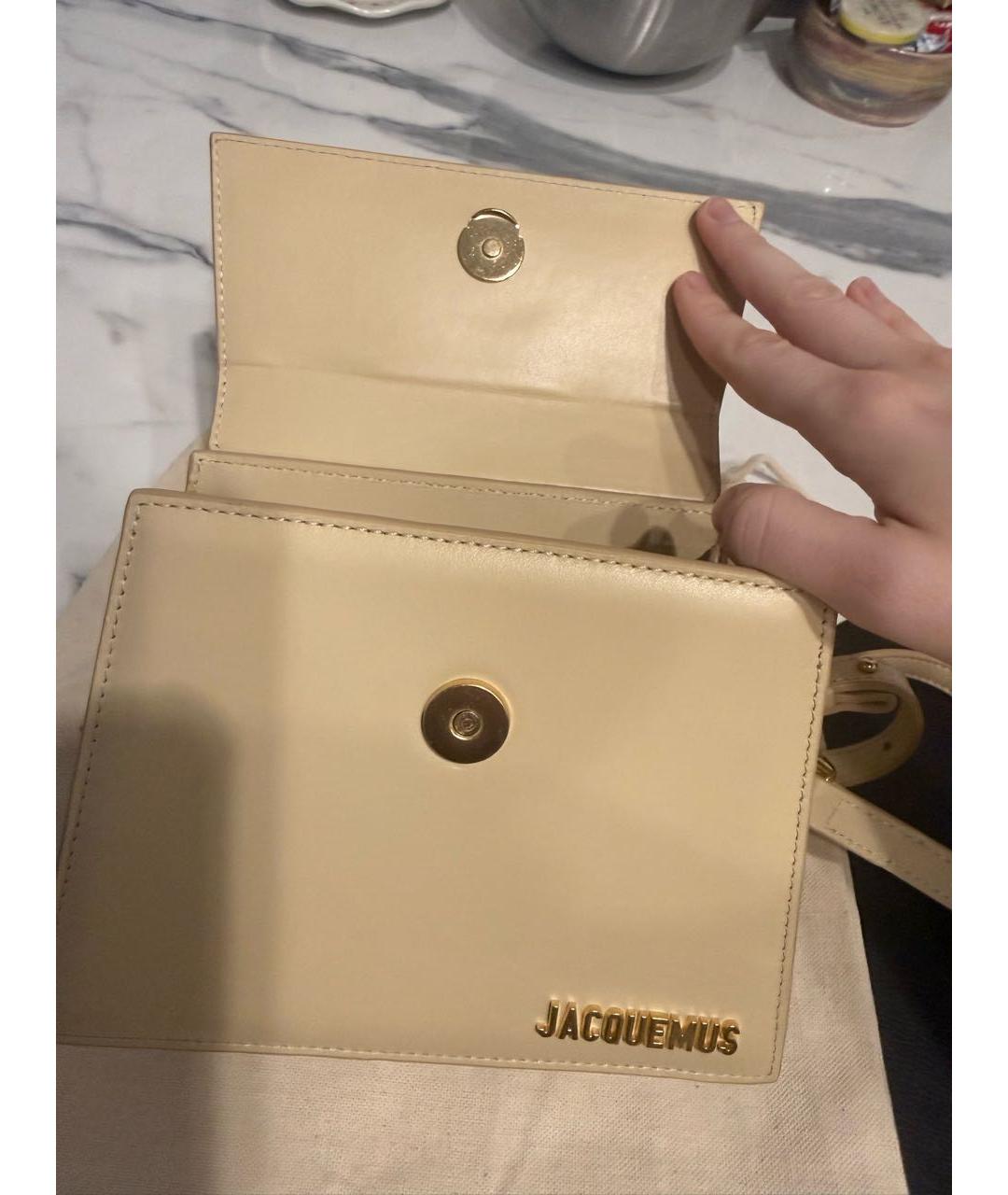 JACQUEMUS Бежевая кожаная сумка через плечо, фото 7