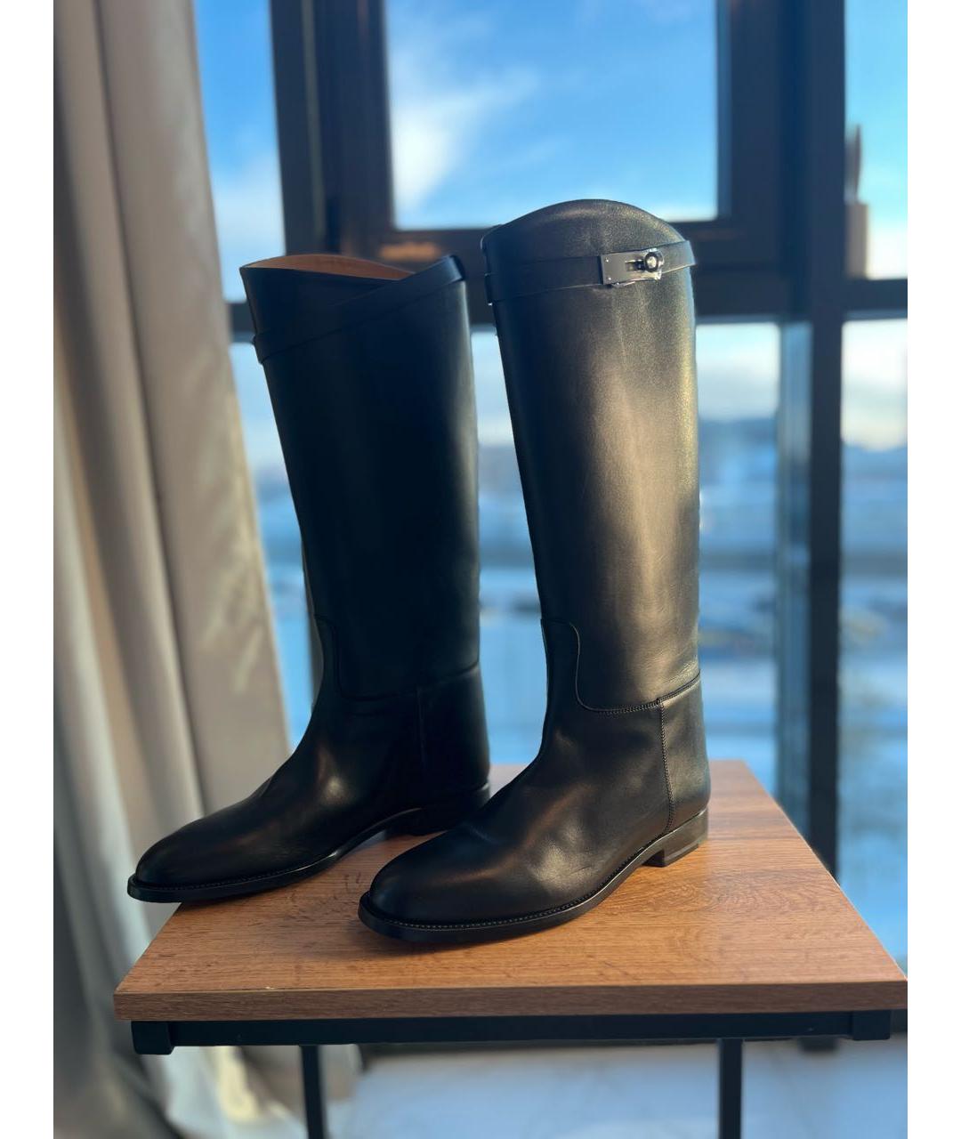 HERMES Черные кожаные сапоги, фото 2