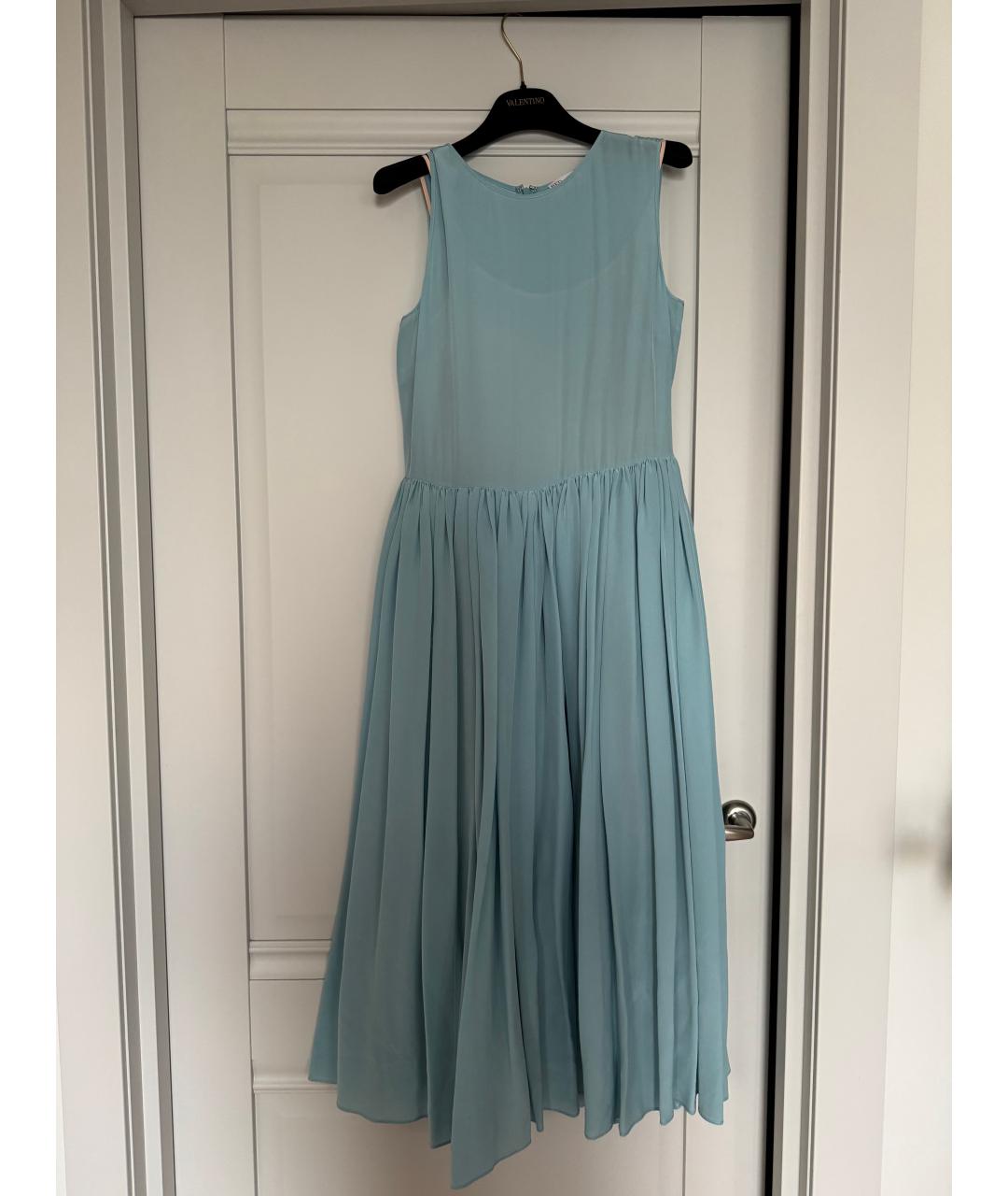 RED VALENTINO Голубое шелковое вечернее платье, фото 8