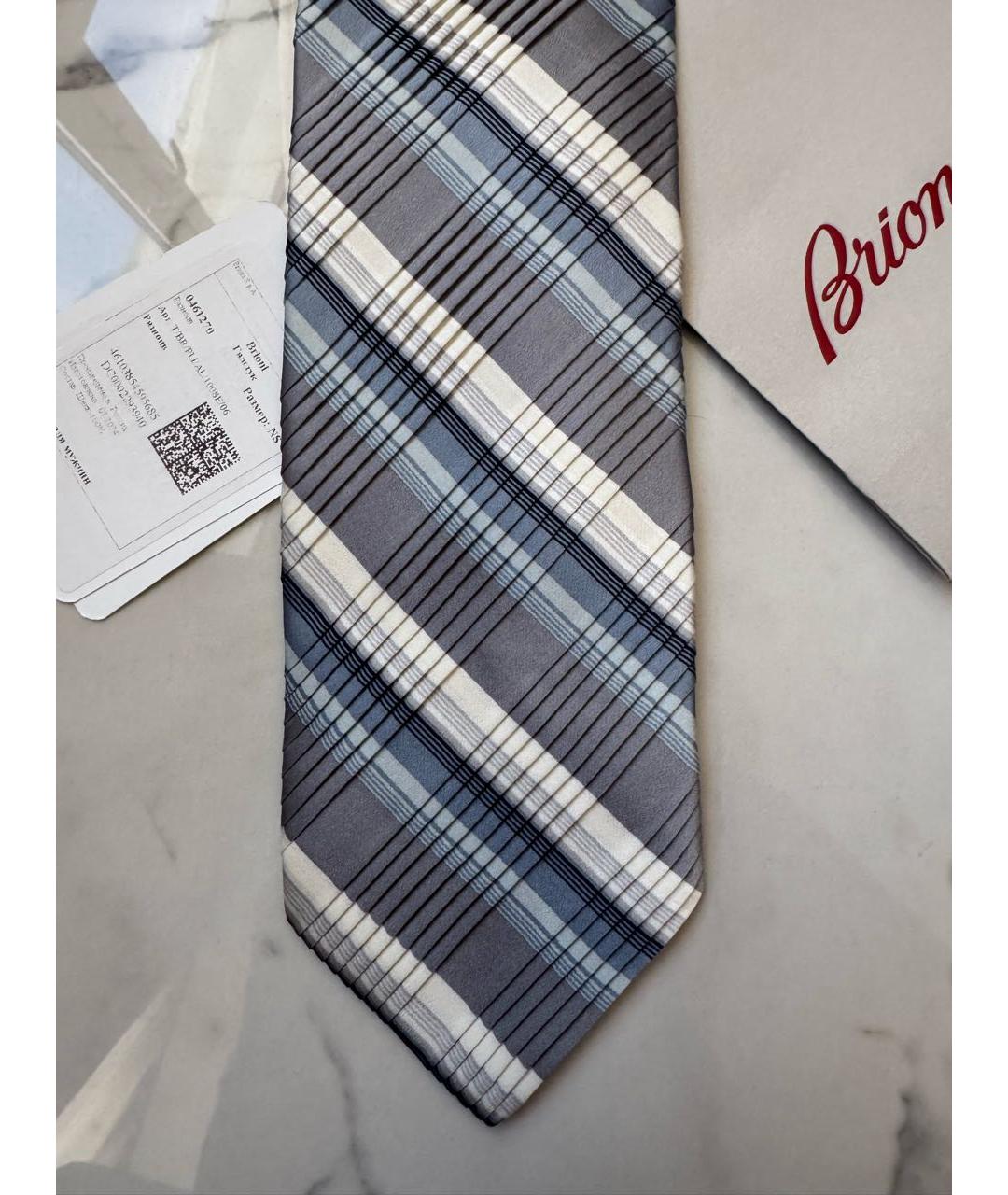 BRIONI Серый шелковый галстук, фото 3