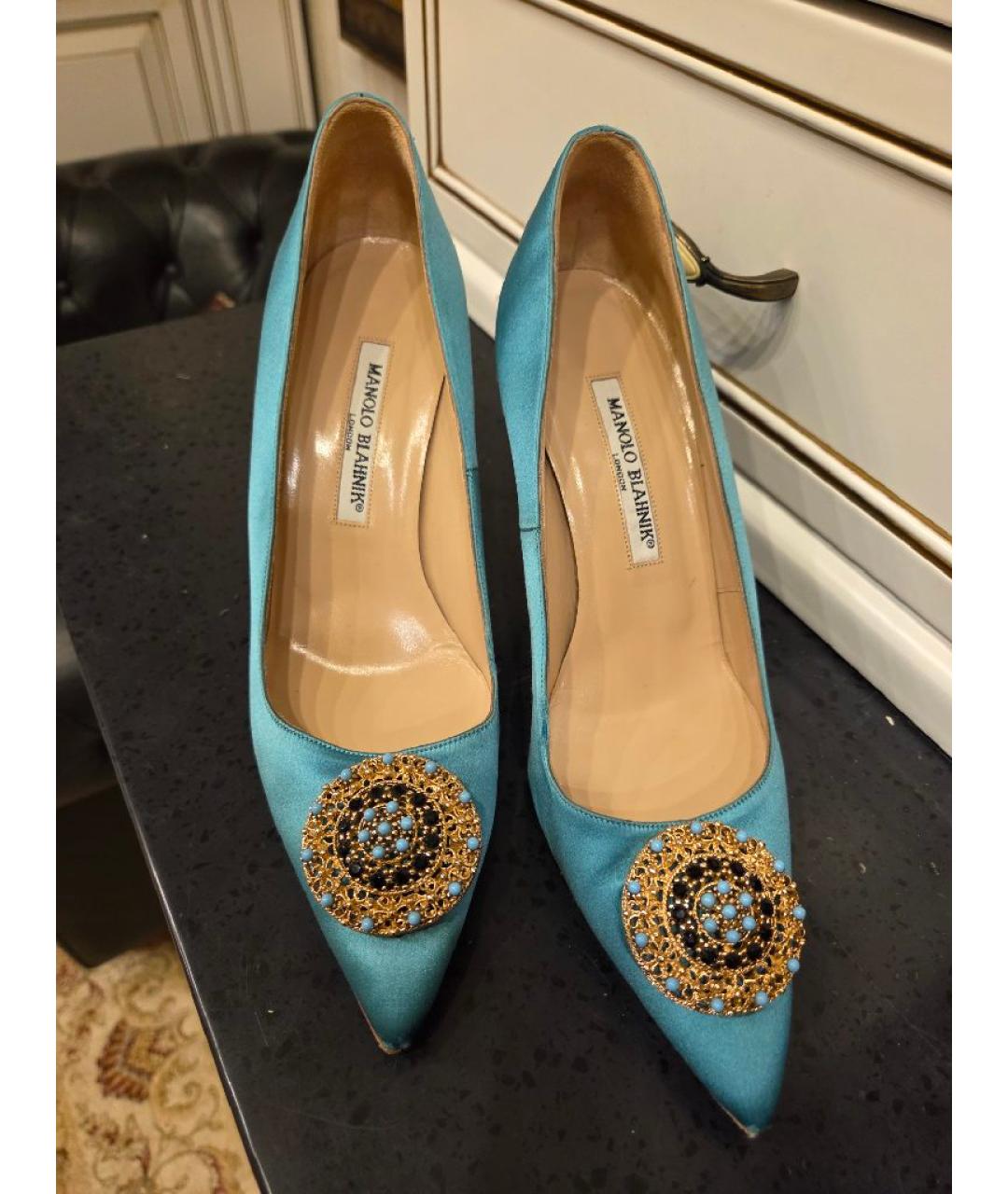 MANOLO BLAHNIK Бирюзовые текстильные туфли, фото 2