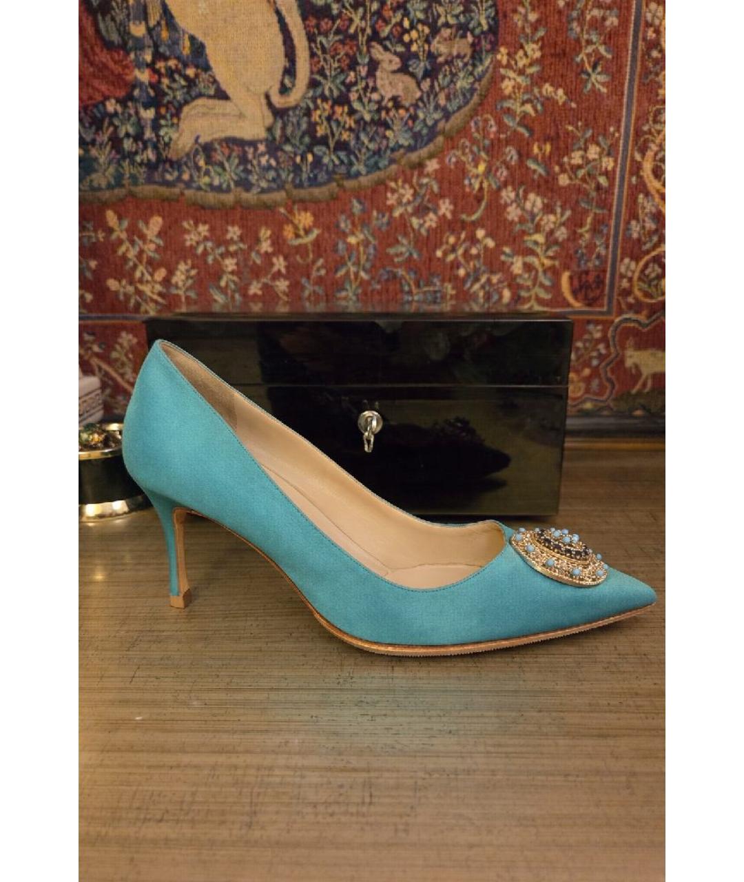 MANOLO BLAHNIK Бирюзовые текстильные туфли, фото 6