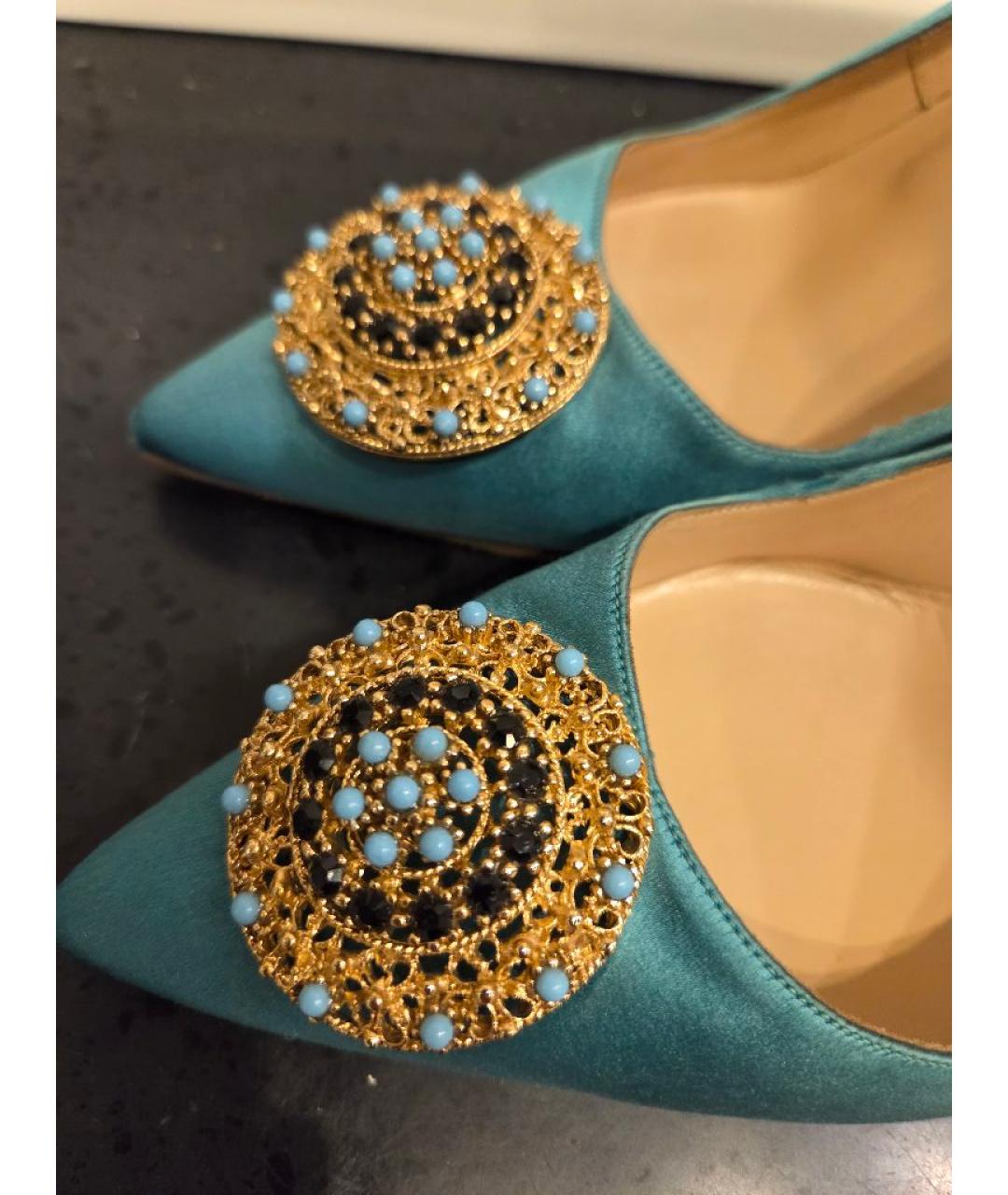 MANOLO BLAHNIK Бирюзовые текстильные туфли, фото 3