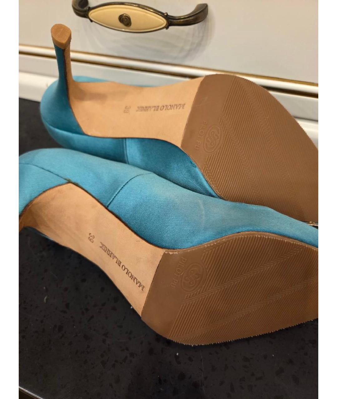 MANOLO BLAHNIK Бирюзовые текстильные туфли, фото 5