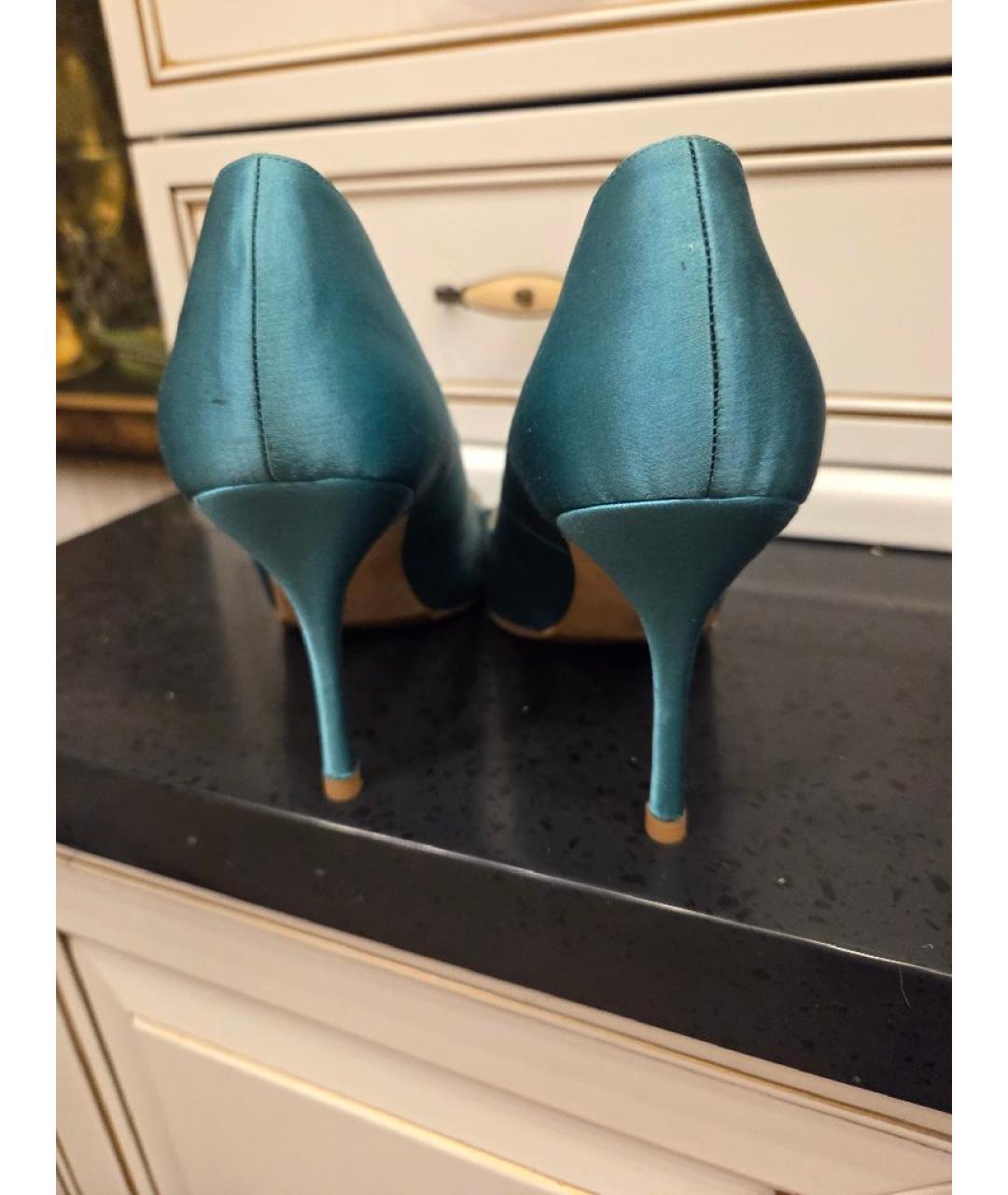 MANOLO BLAHNIK Бирюзовые текстильные туфли, фото 4