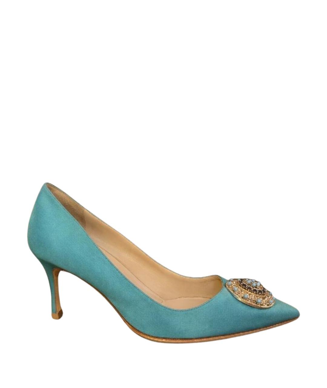 MANOLO BLAHNIK Бирюзовые текстильные туфли, фото 1