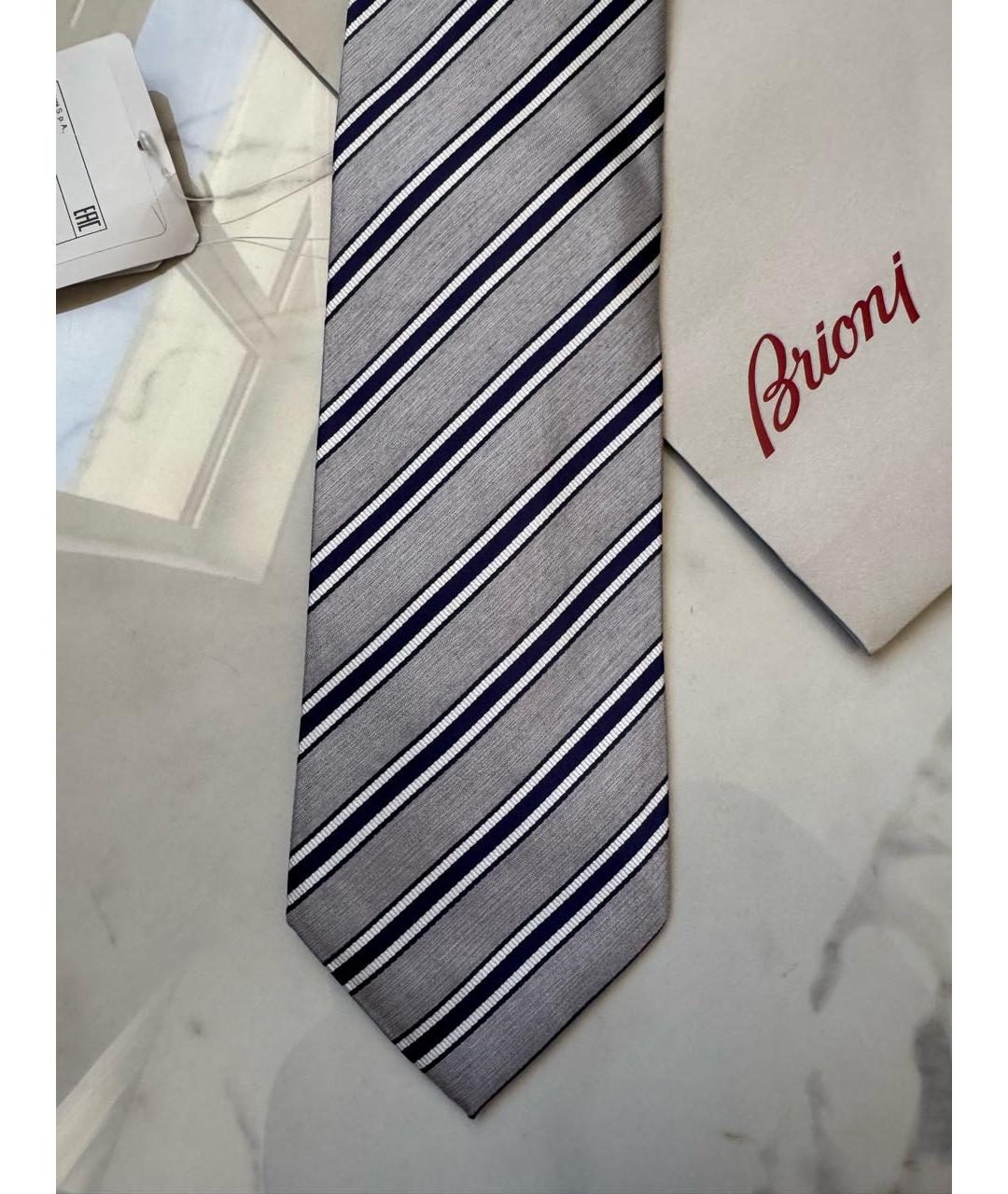 BRIONI Серый шелковый галстук, фото 4