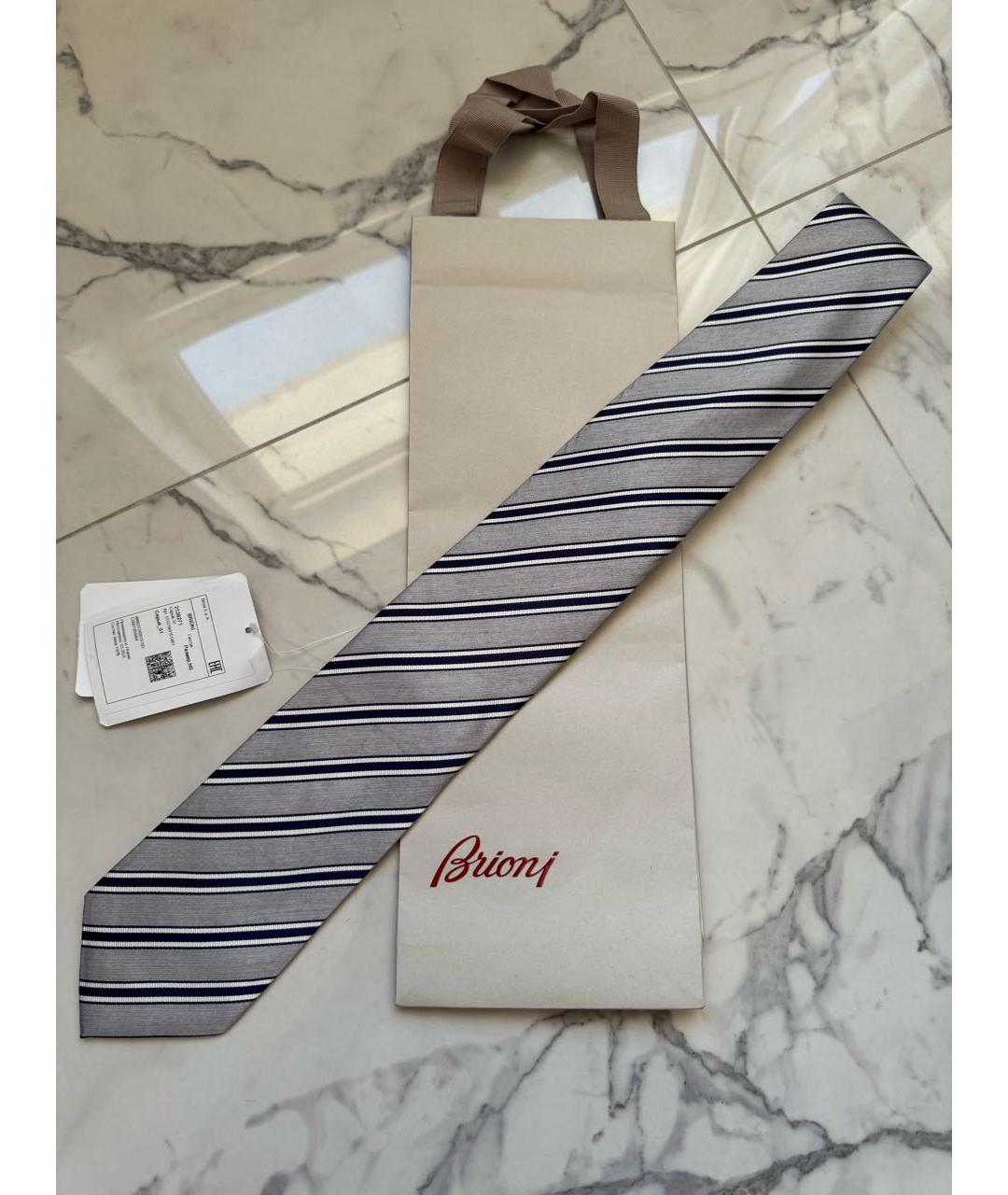 BRIONI Серый шелковый галстук, фото 2