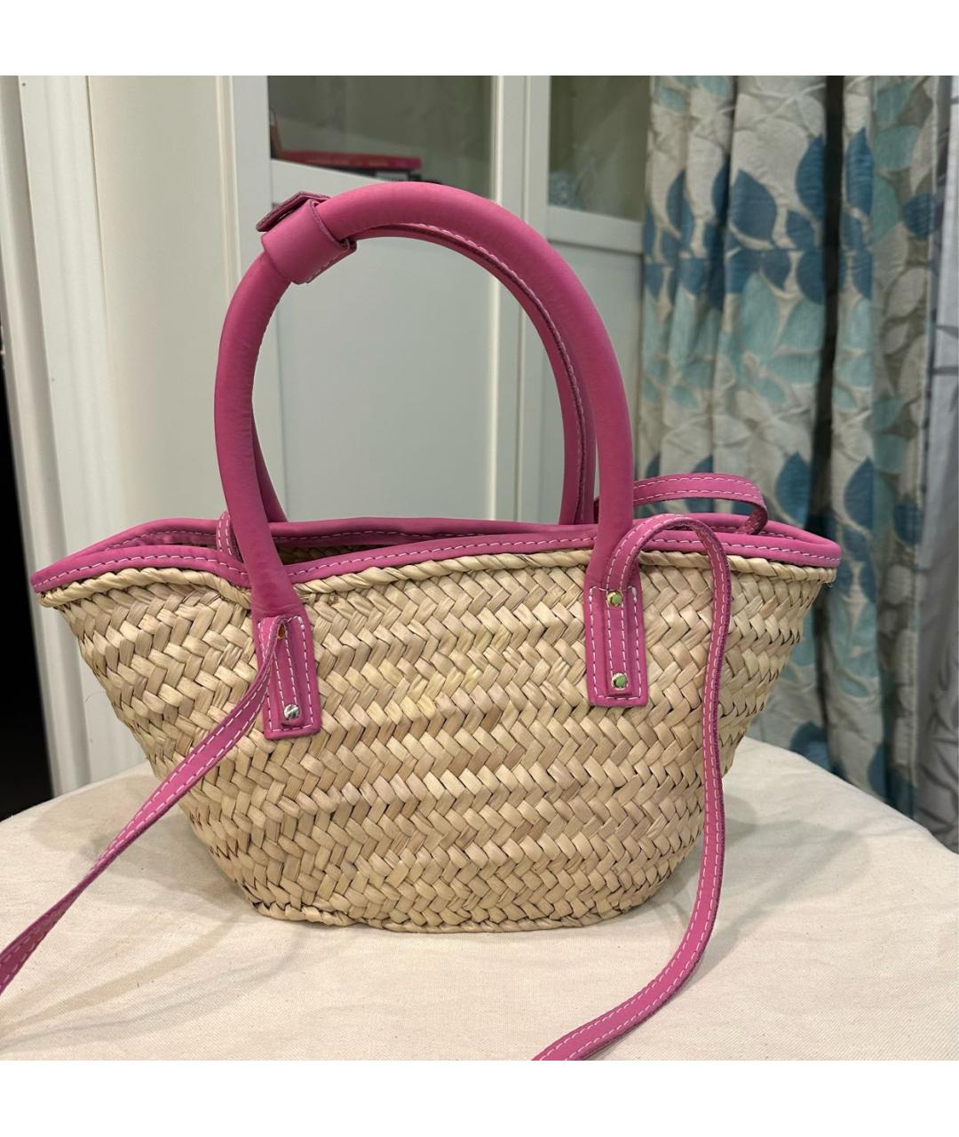 JACQUEMUS Розовая пелетеная пляжная сумка, фото 3