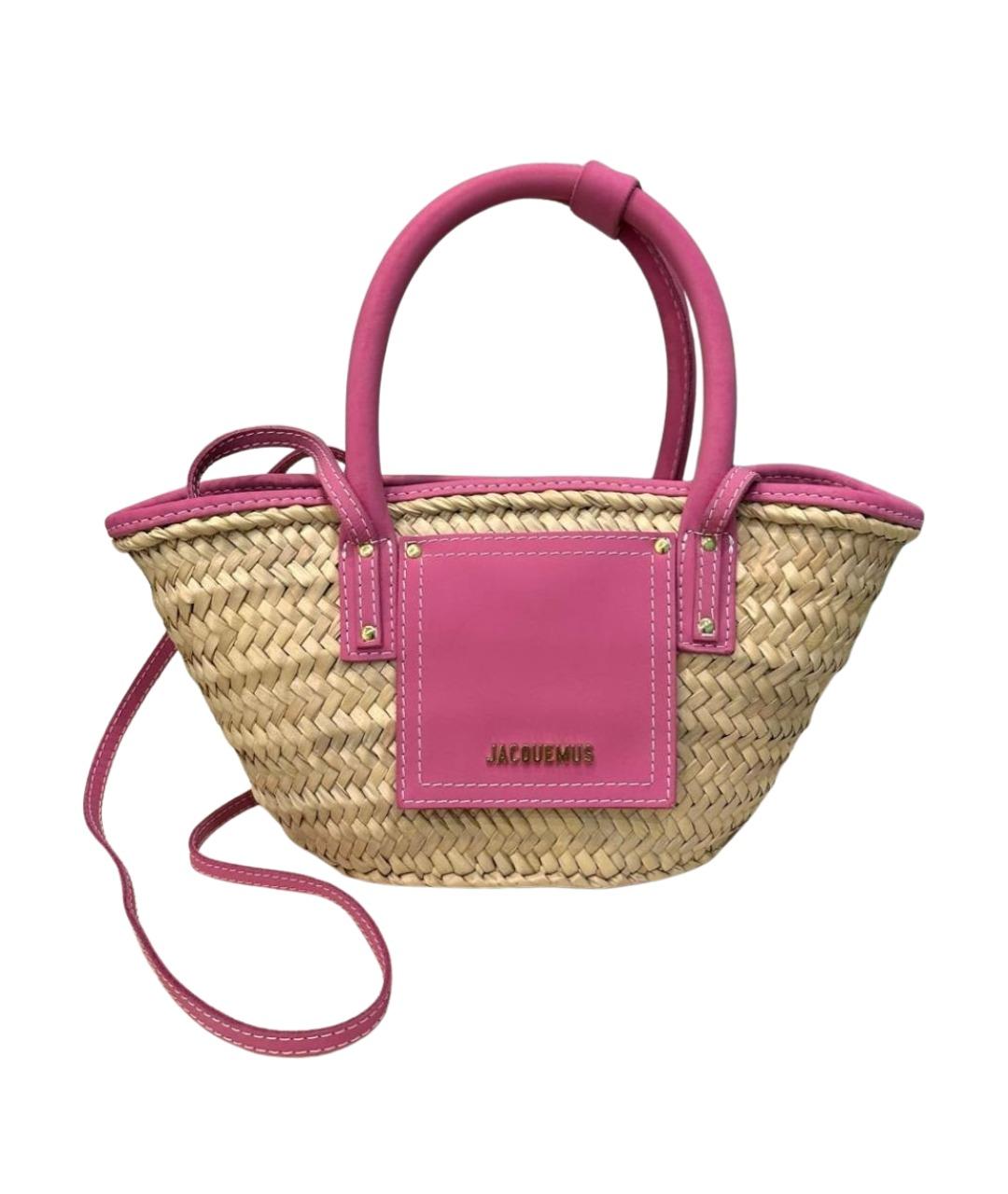 JACQUEMUS Розовая пелетеная пляжная сумка, фото 1