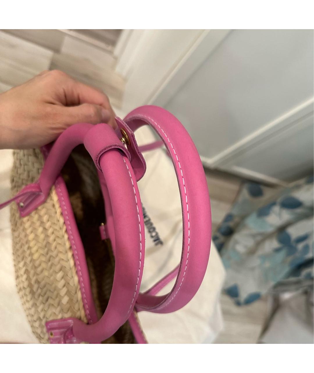 JACQUEMUS Розовая пелетеная пляжная сумка, фото 4