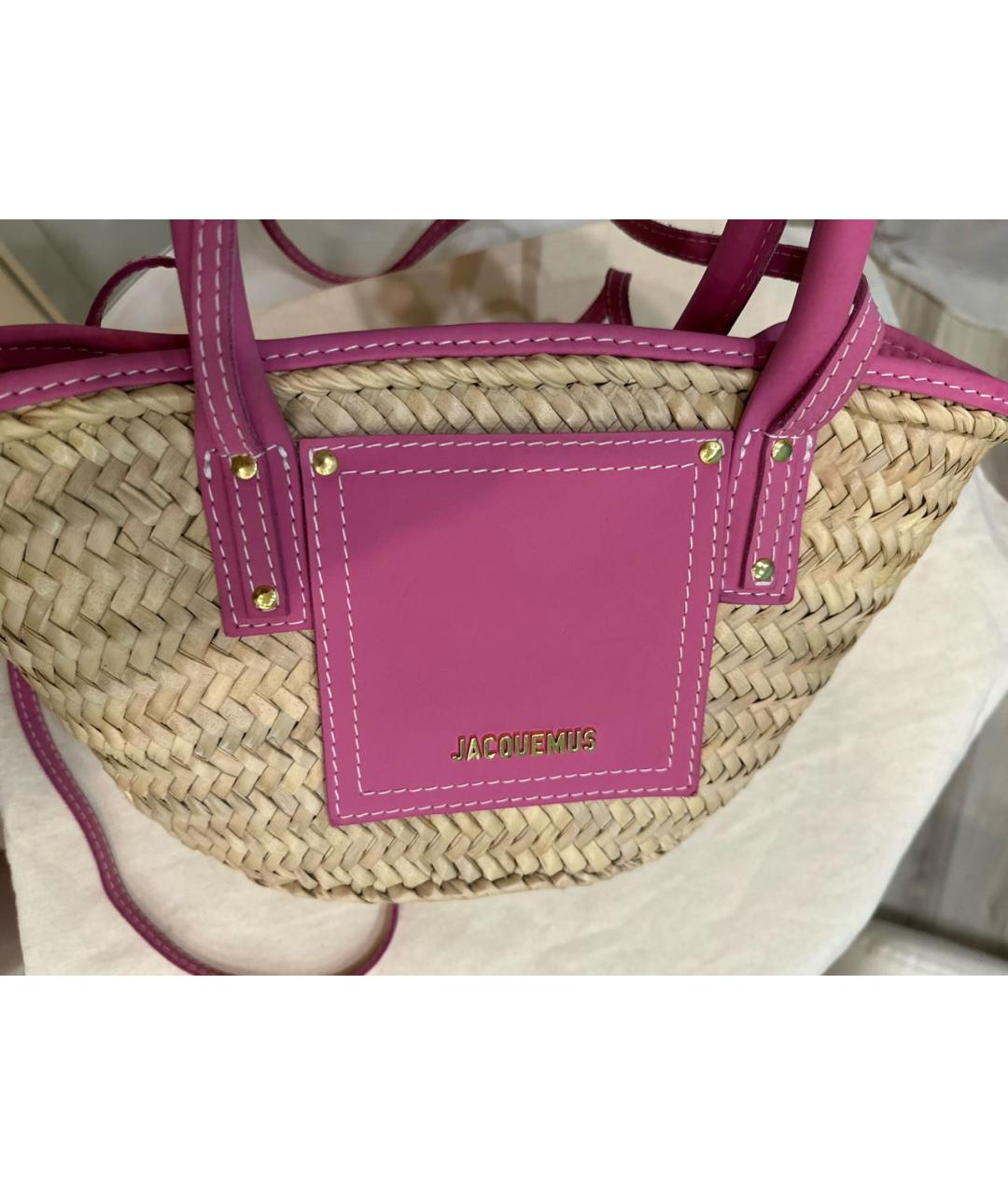 JACQUEMUS Розовая пелетеная пляжная сумка, фото 5