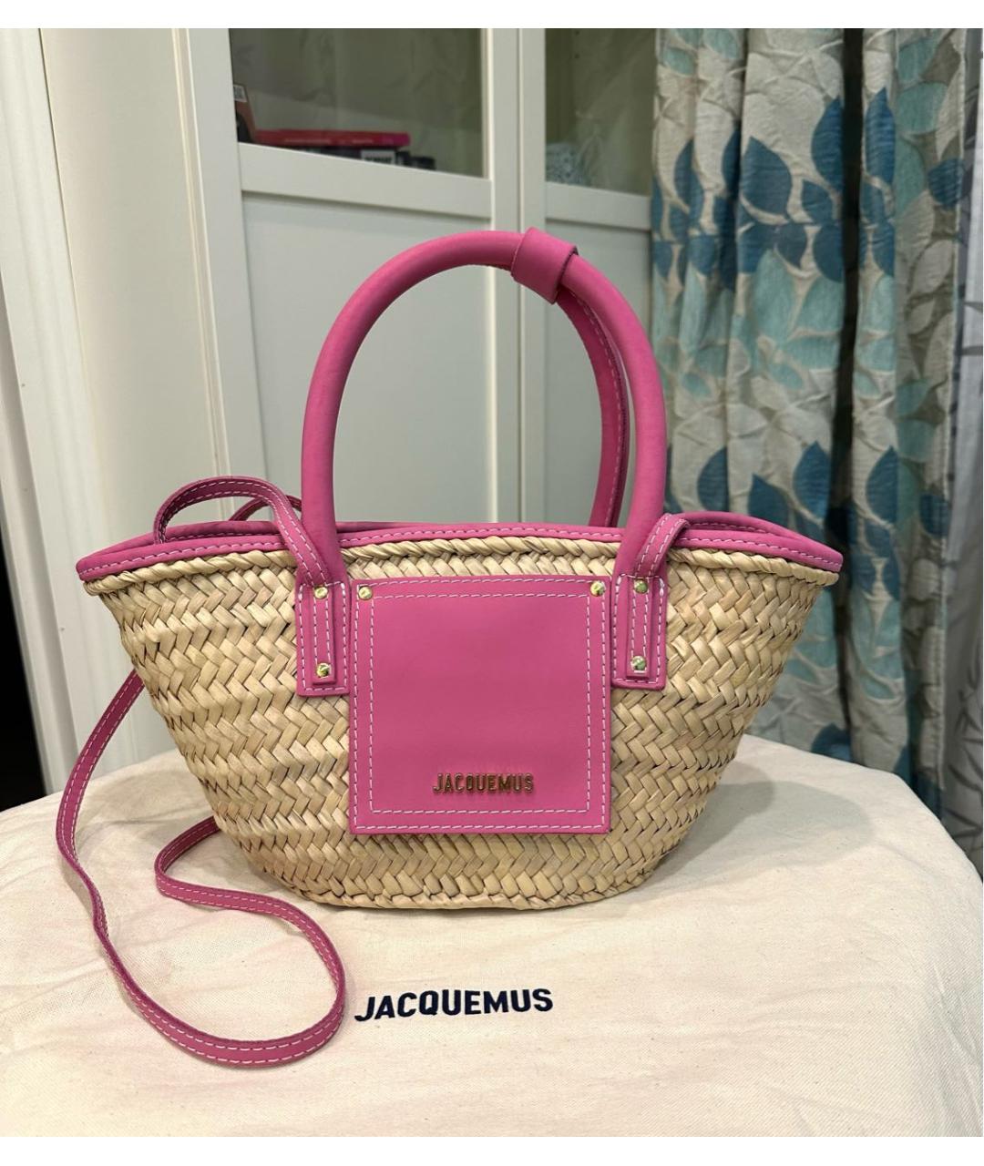 JACQUEMUS Розовая пелетеная пляжная сумка, фото 6