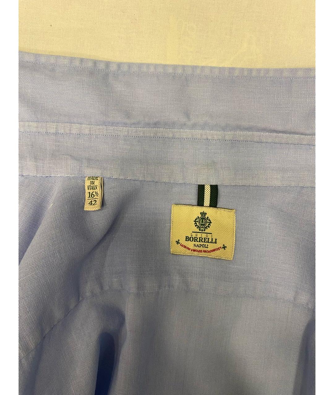 BORRIELLO Голубая льняная кэжуал рубашка, фото 4