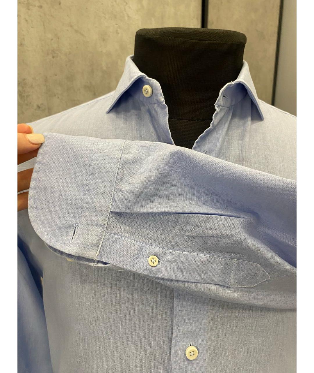 BORRIELLO Голубая льняная кэжуал рубашка, фото 3